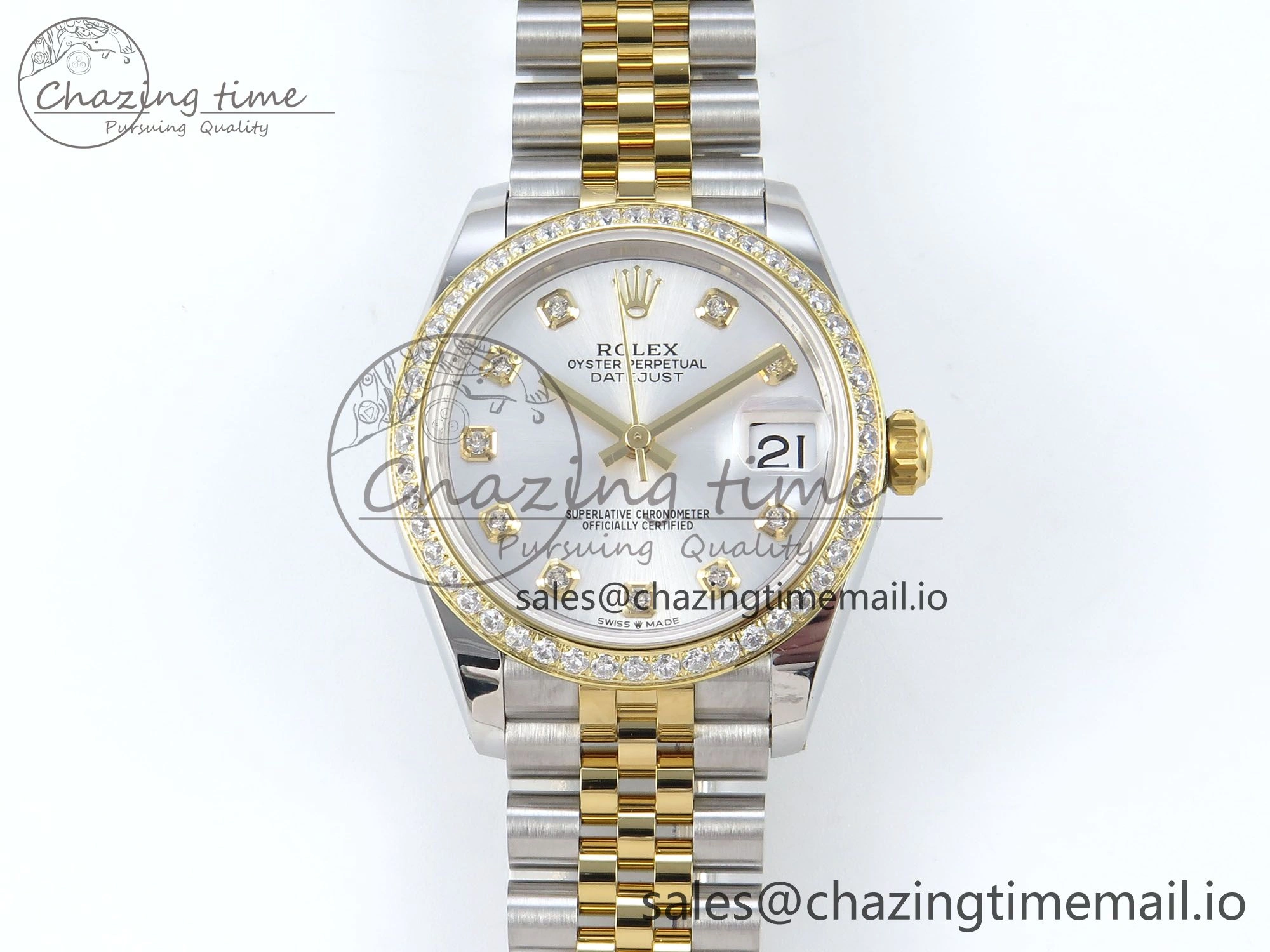 Versatile DateJust 31 278383RBR ARF 1:1 Best Edition 904L Steel Silver Diamonds Dial Diamonds Bezel on SS YG Jubilee Bracelet ETA 413