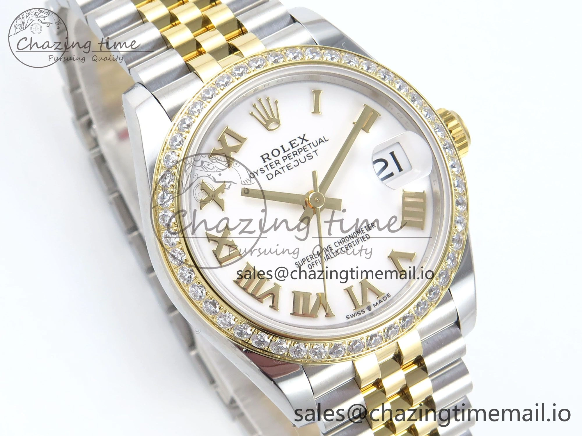 BestValue DateJust 31 278383RBR ARF 1:1 Best Edition 904L Steel White Roman Dial Diamonds Bezel on SS YG Jubilee Bracelet ETA 407