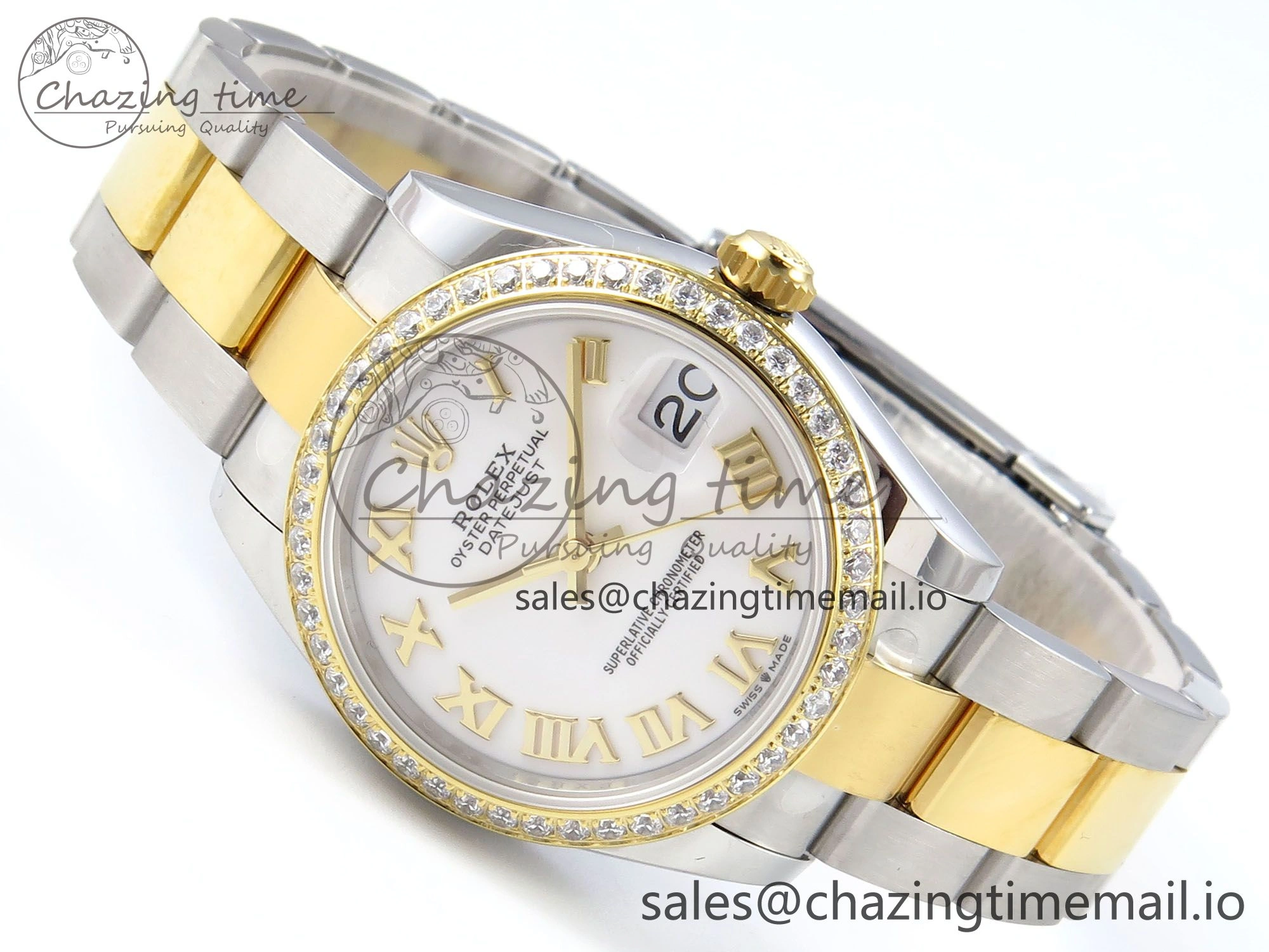 DateJust 31 278383RBR ARF 1:1 Best Edition 904L Steel White Roman Dial Diamonds Bezel on SS YG Oyster Bracelet ETA MoistureWicking 400
