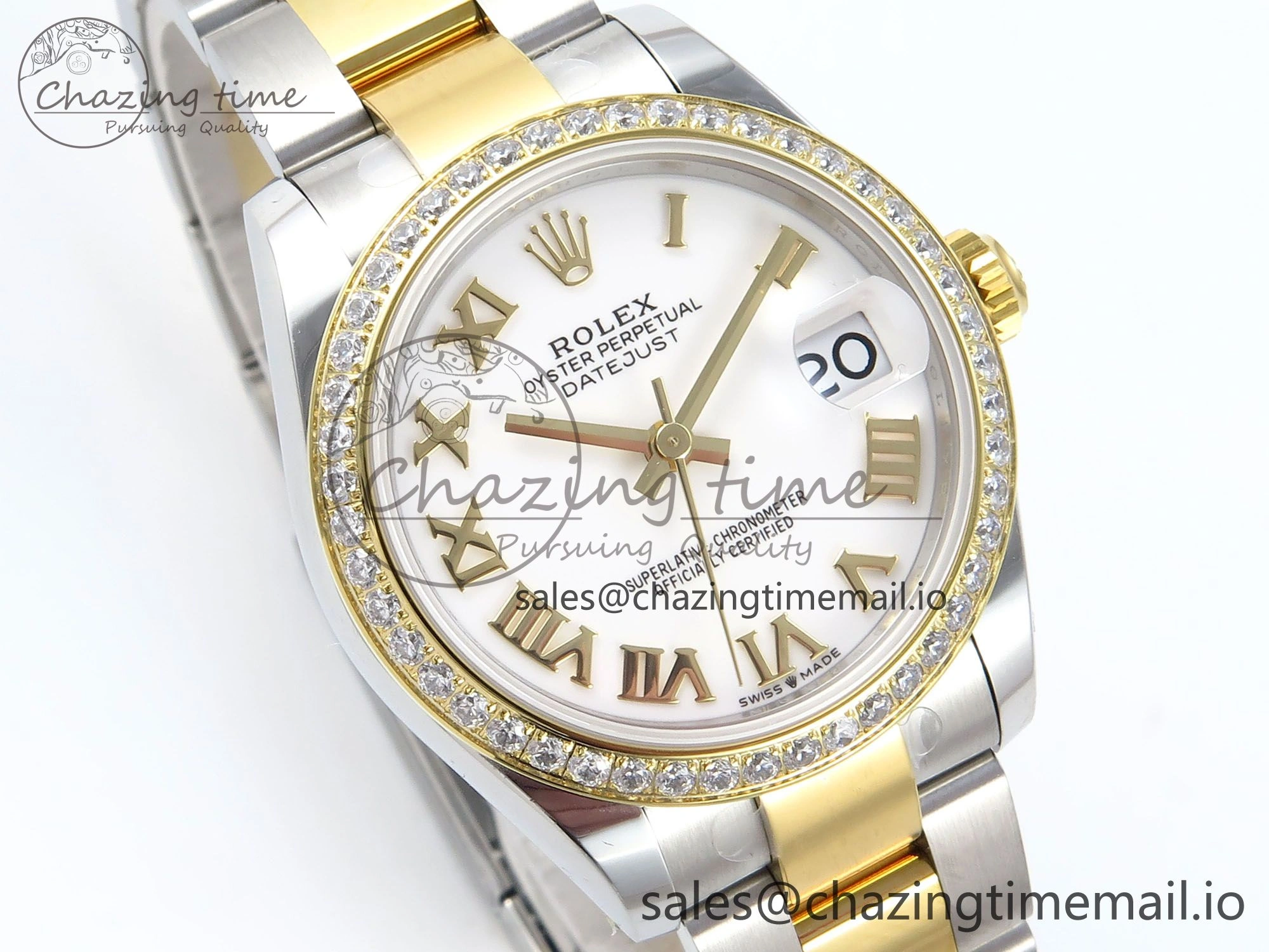DateJust 31 278383RBR ARF 1:1 Best Edition 904L Steel White Roman Dial Diamonds Bezel on SS YG Oyster Bracelet ETA MoistureWicking 400