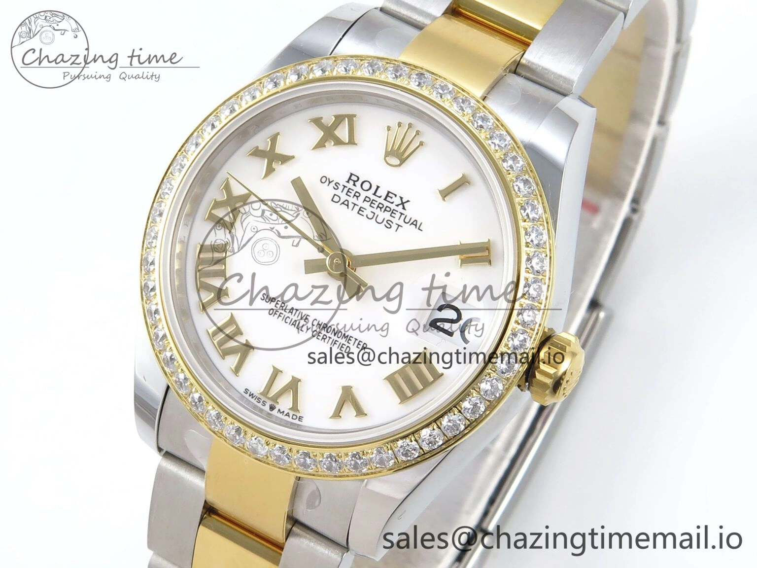 DateJust 31 278383RBR ARF 1:1 Best Edition 904L Steel White Roman Dial Diamonds Bezel on SS YG Oyster Bracelet ETA MoistureWicking 400