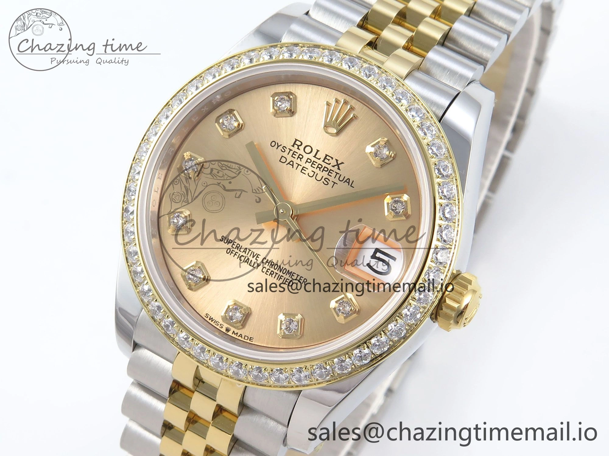 MultiPurpose DateJust 31 278383RBR ARF 1:1 Best Edition 904L Steel YG Diamonds Dial Diamonds Bezel on SS YG Jubilee Bracelet ETA 415