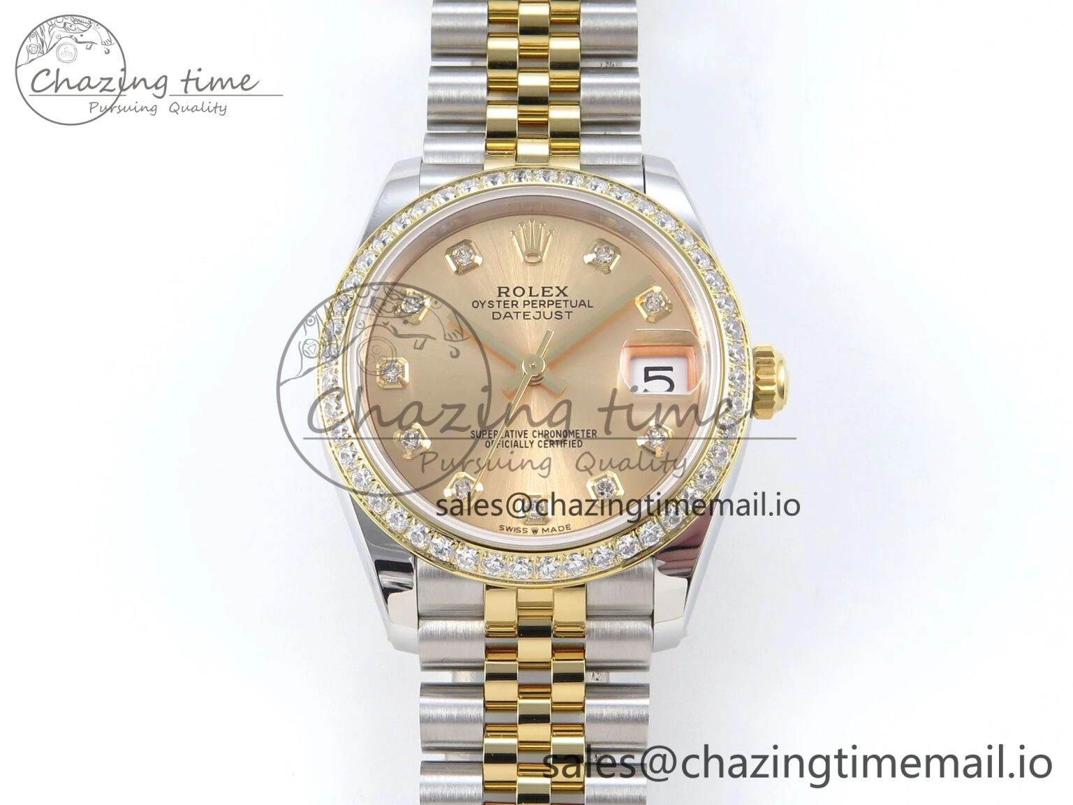 MultiPurpose DateJust 31 278383RBR ARF 1:1 Best Edition 904L Steel YG Diamonds Dial Diamonds Bezel on SS YG Jubilee Bracelet ETA 415