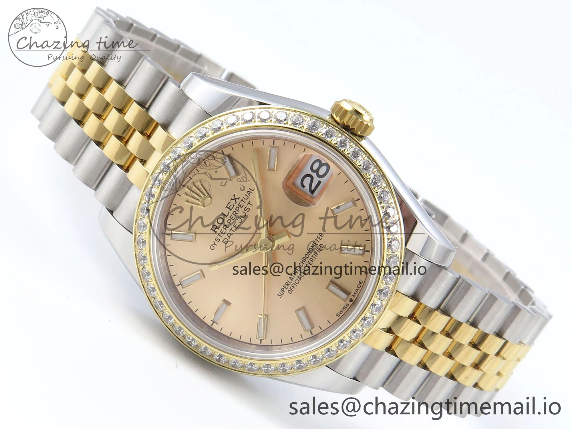 DateJust 31 278383RBR ARF 1:1 Best Edition 904L Steel YG Stick Dial Diamonds Bezel on SS YG Jubilee Bracelet ETA SoftTouch 412