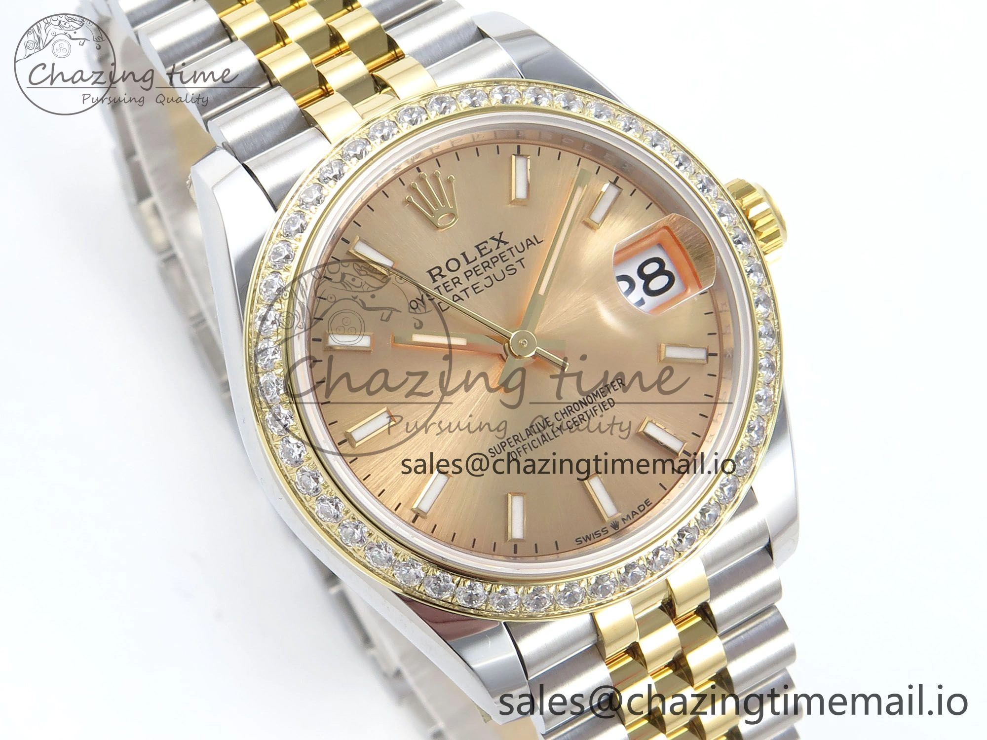DateJust 31 278383RBR ARF 1:1 Best Edition 904L Steel YG Stick Dial Diamonds Bezel on SS YG Jubilee Bracelet ETA SoftTouch 412