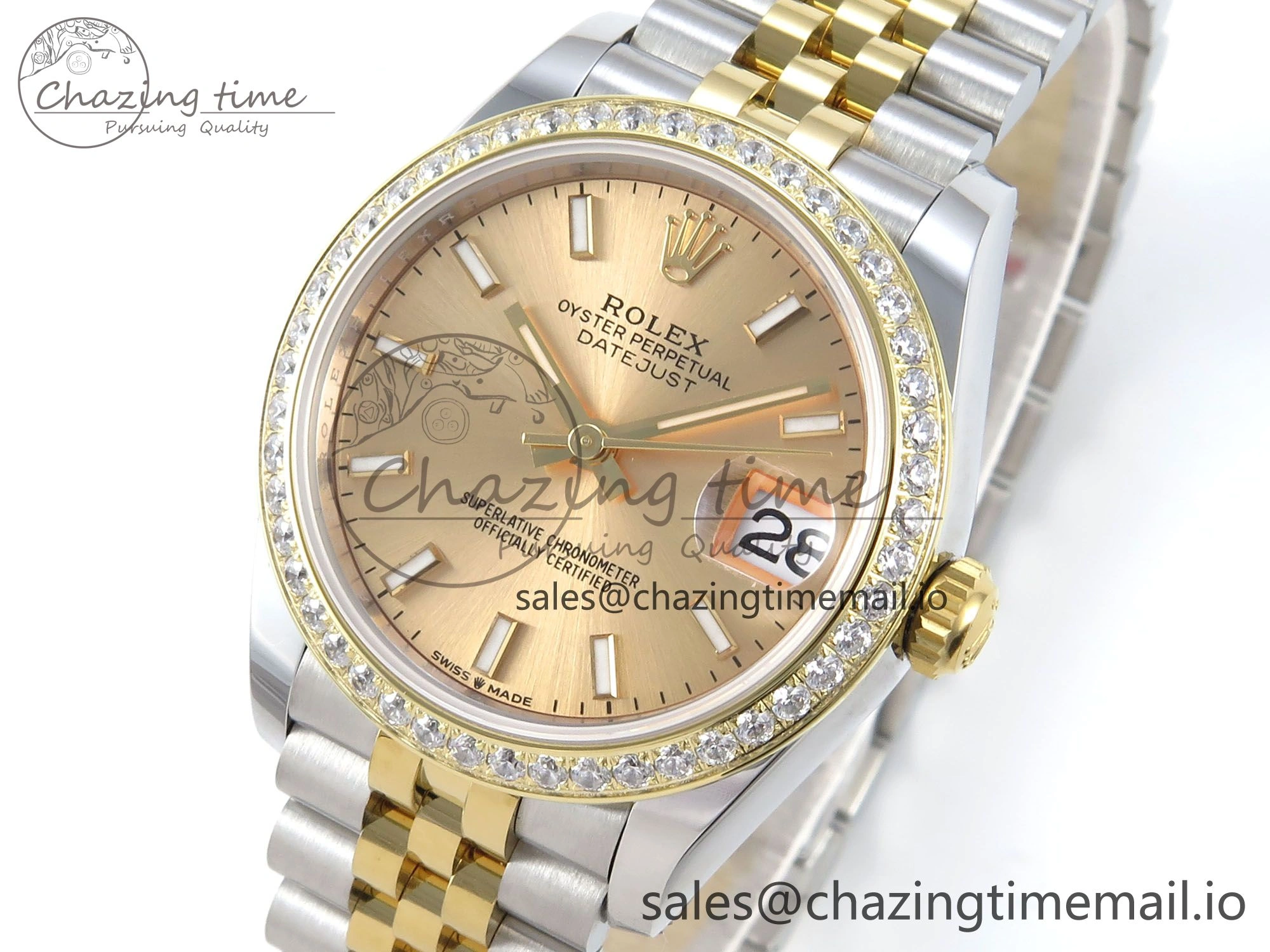 DateJust 31 278383RBR ARF 1:1 Best Edition 904L Steel YG Stick Dial Diamonds Bezel on SS YG Jubilee Bracelet ETA SoftTouch 412