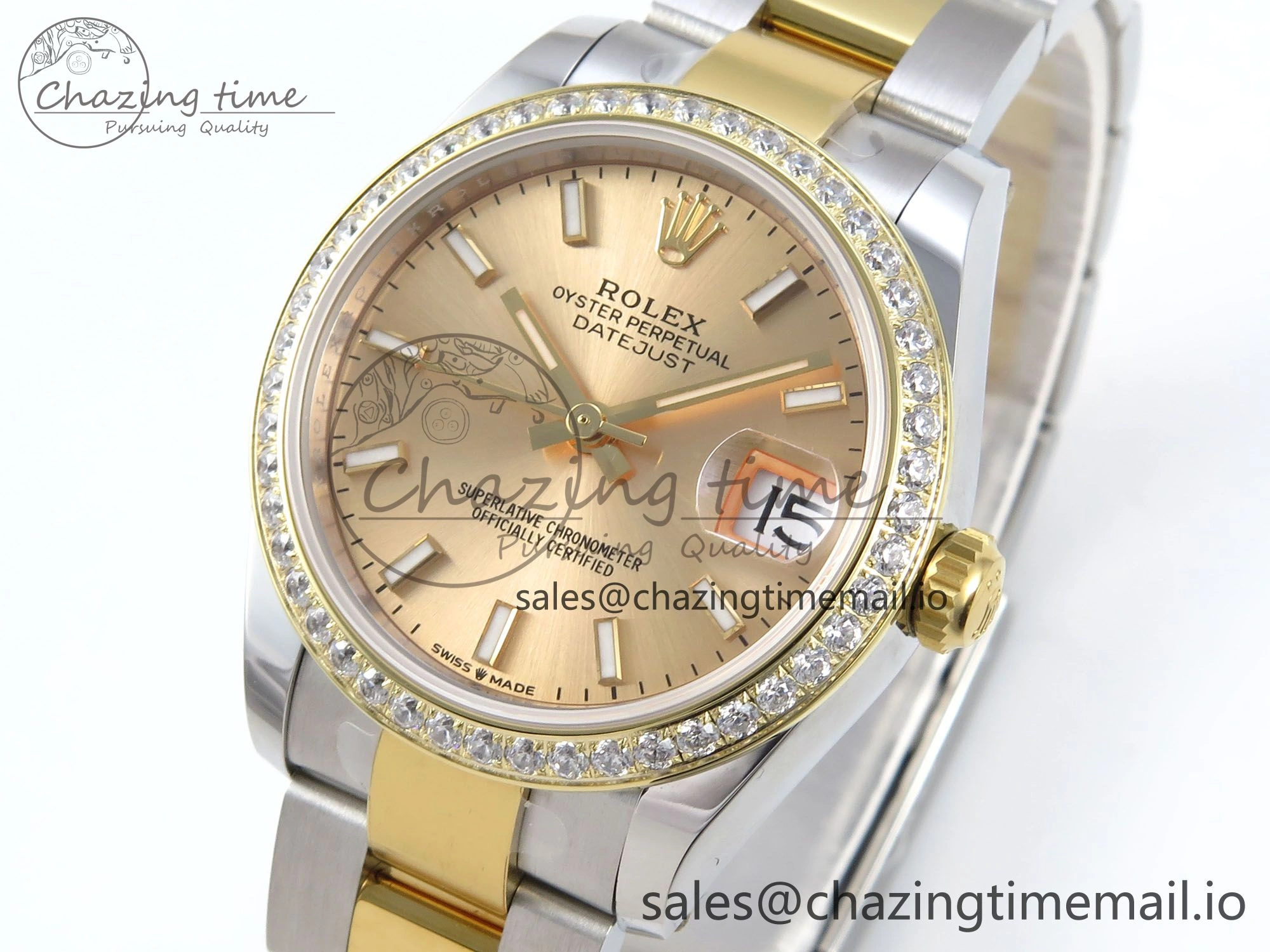 Classic DateJust 31 278383RBR ARF 1:1 Best Edition 904L Steel YG Stick Dial Diamonds Bezel on SS YG Oyster Bracelet ETA 398