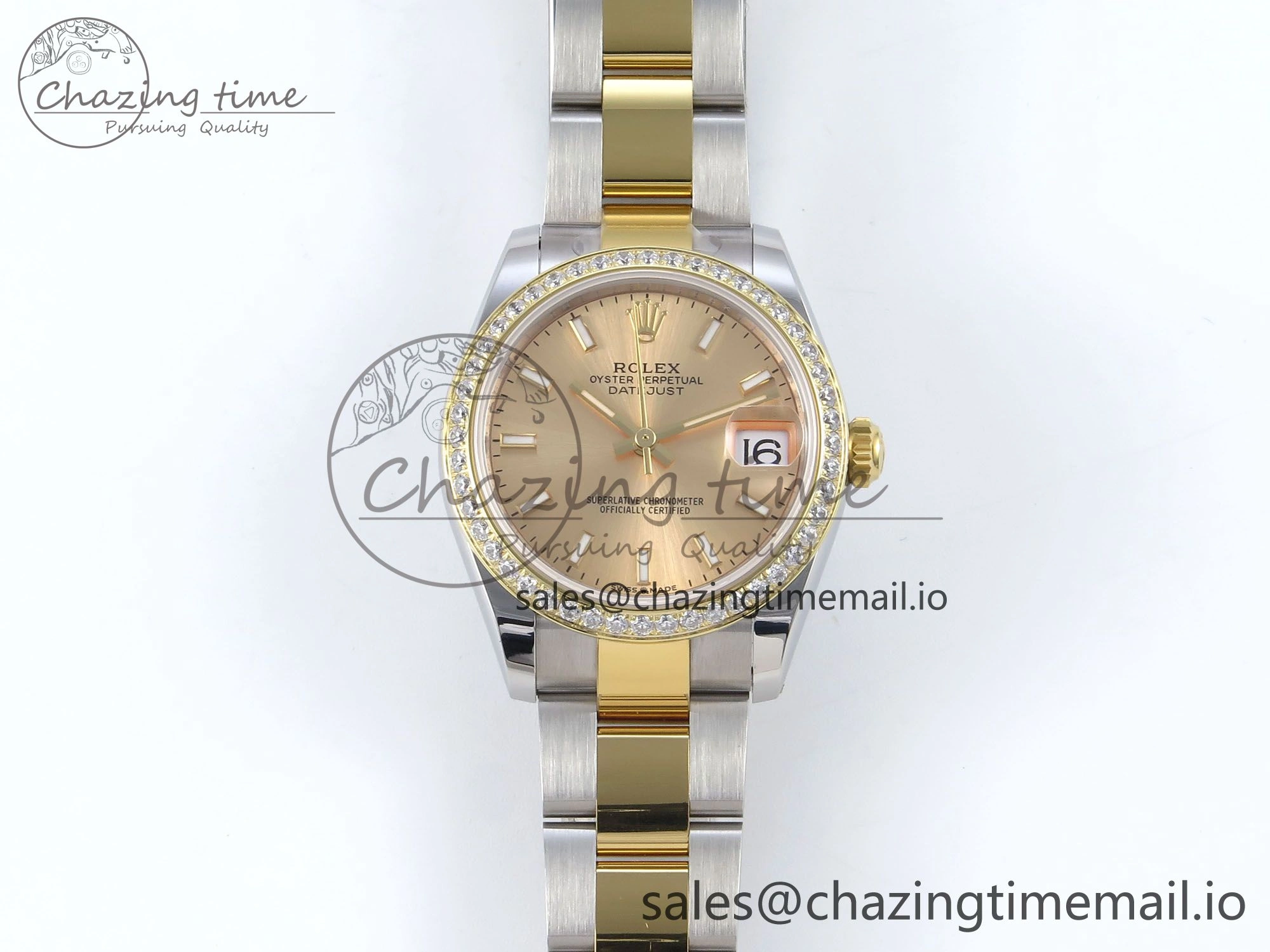 Classic DateJust 31 278383RBR ARF 1:1 Best Edition 904L Steel YG Stick Dial Diamonds Bezel on SS YG Oyster Bracelet ETA 398