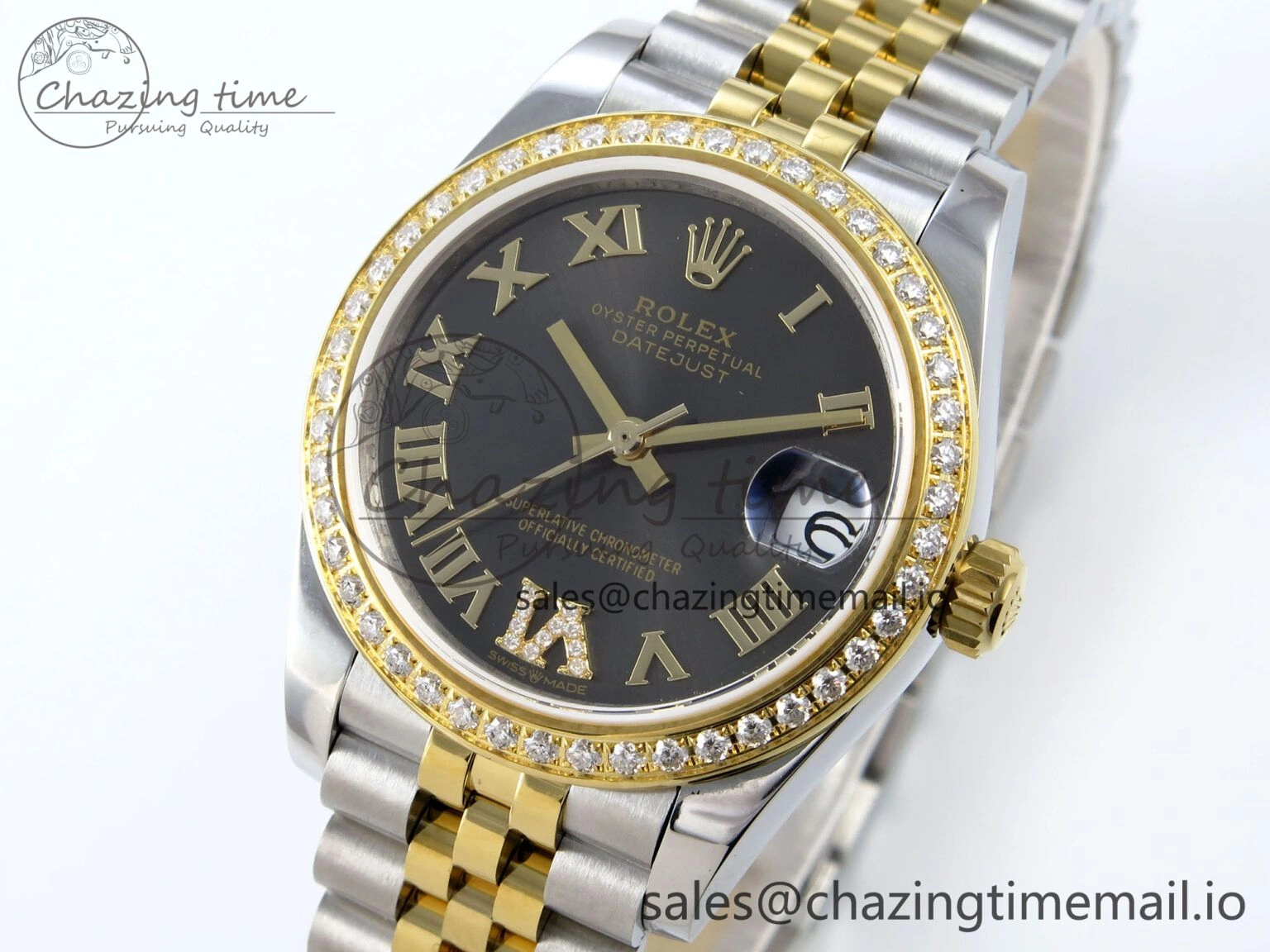 OnTrend DateJust 31 278383RBR JARF 1:1 Best Edition 904L Steel Gray Roman Diamonds Dial on SS YG Jubilee Bracelet HZ 880