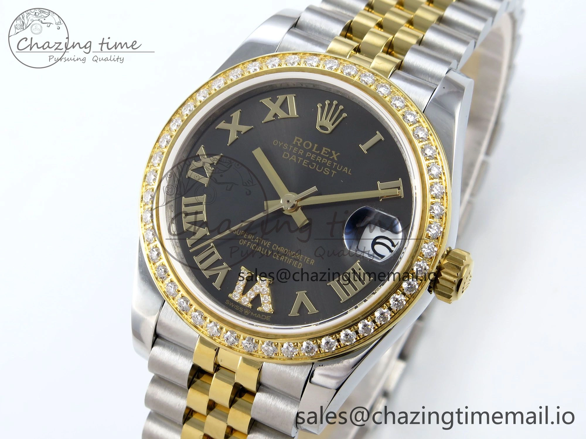 OnTrend DateJust 31 278383RBR JARF 1:1 Best Edition 904L Steel Gray Roman Diamonds Dial on SS YG Jubilee Bracelet HZ 880