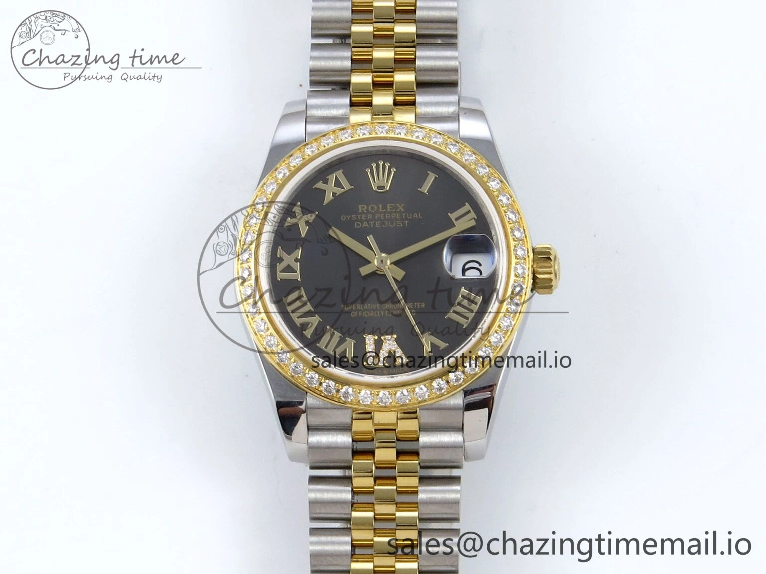 OnTrend DateJust 31 278383RBR JARF 1:1 Best Edition 904L Steel Gray Roman Diamonds Dial on SS YG Jubilee Bracelet HZ 880