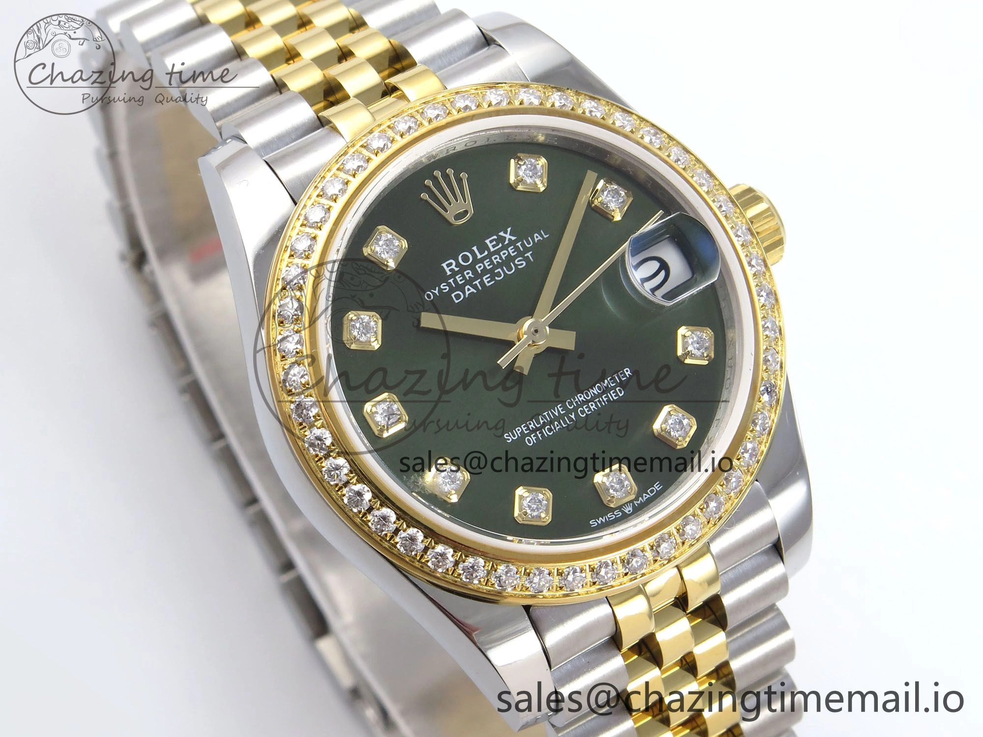 DateJust 31 278383RBR JARF 1:1 Best Edition 904L Steel Green Diamonds Dial on SS YG Jubilee Bracelet HZ ZipUp 877