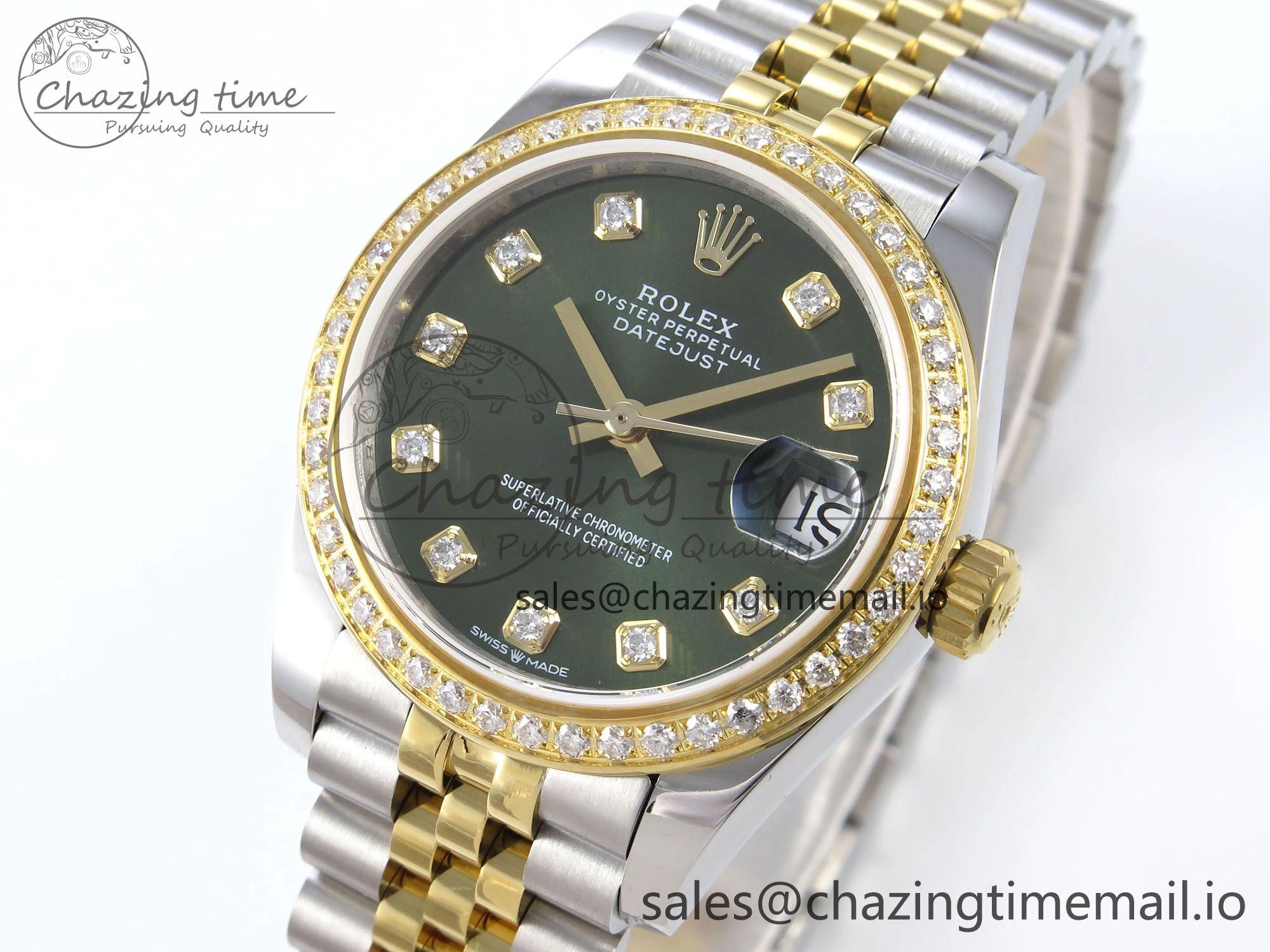 DateJust 31 278383RBR JARF 1:1 Best Edition 904L Steel Green Diamonds Dial on SS YG Jubilee Bracelet HZ ZipUp 877