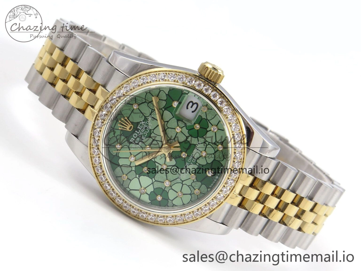 WeatherProof DateJust 31 278383RBR SS YG GMF 1:1 Best Edition 904L Steel Olive Green Diamonds Dial on Jubilee Bracelet A 1148