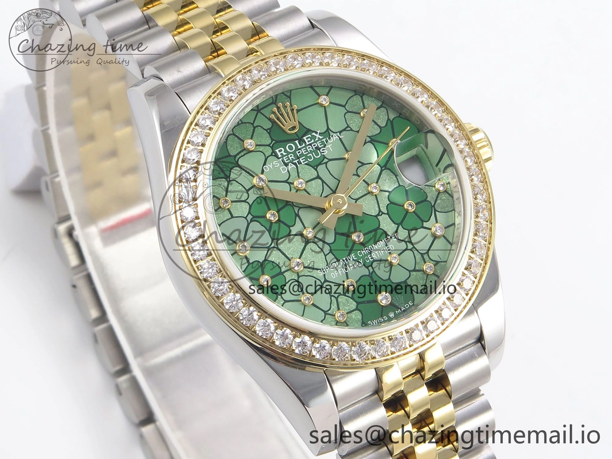 WeatherProof DateJust 31 278383RBR SS YG GMF 1:1 Best Edition 904L Steel Olive Green Diamonds Dial on Jubilee Bracelet A 1148