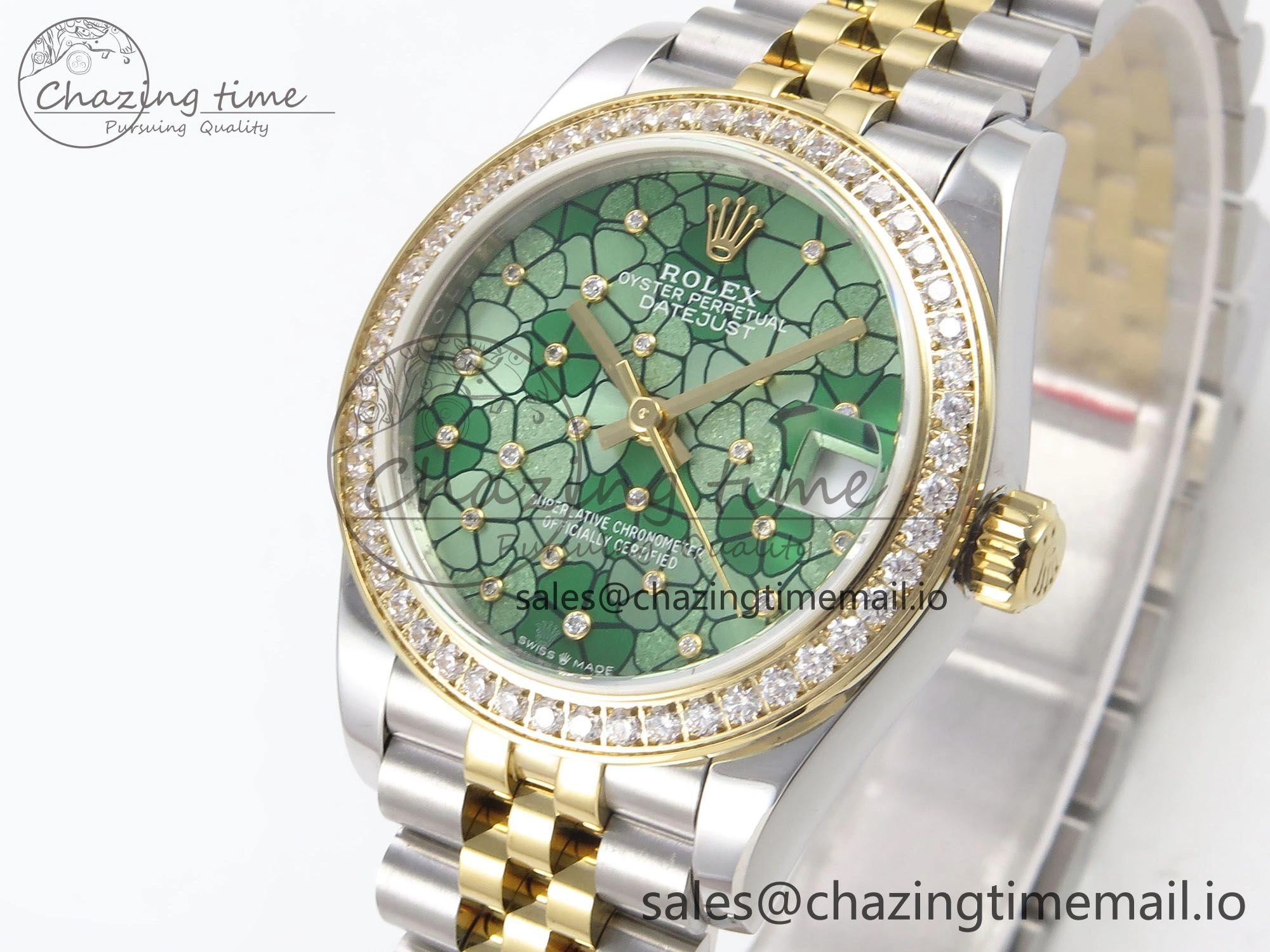 WeatherProof DateJust 31 278383RBR SS YG GMF 1:1 Best Edition 904L Steel Olive Green Diamonds Dial on Jubilee Bracelet A 1148