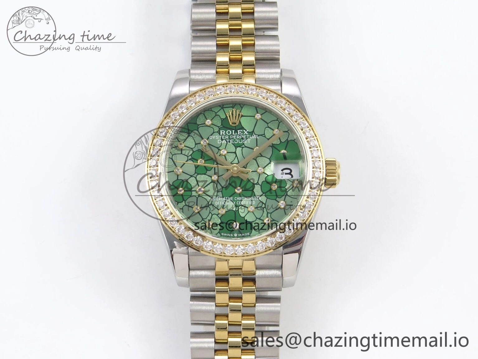 WeatherProof DateJust 31 278383RBR SS YG GMF 1:1 Best Edition 904L Steel Olive Green Diamonds Dial on Jubilee Bracelet A 1148