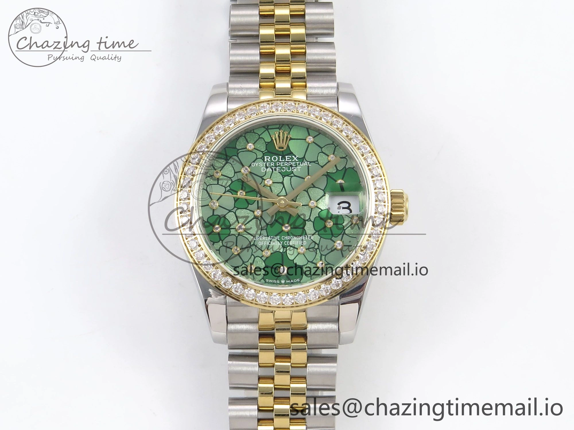 WeatherProof DateJust 31 278383RBR SS YG GMF 1:1 Best Edition 904L Steel Olive Green Diamonds Dial on Jubilee Bracelet A 1148