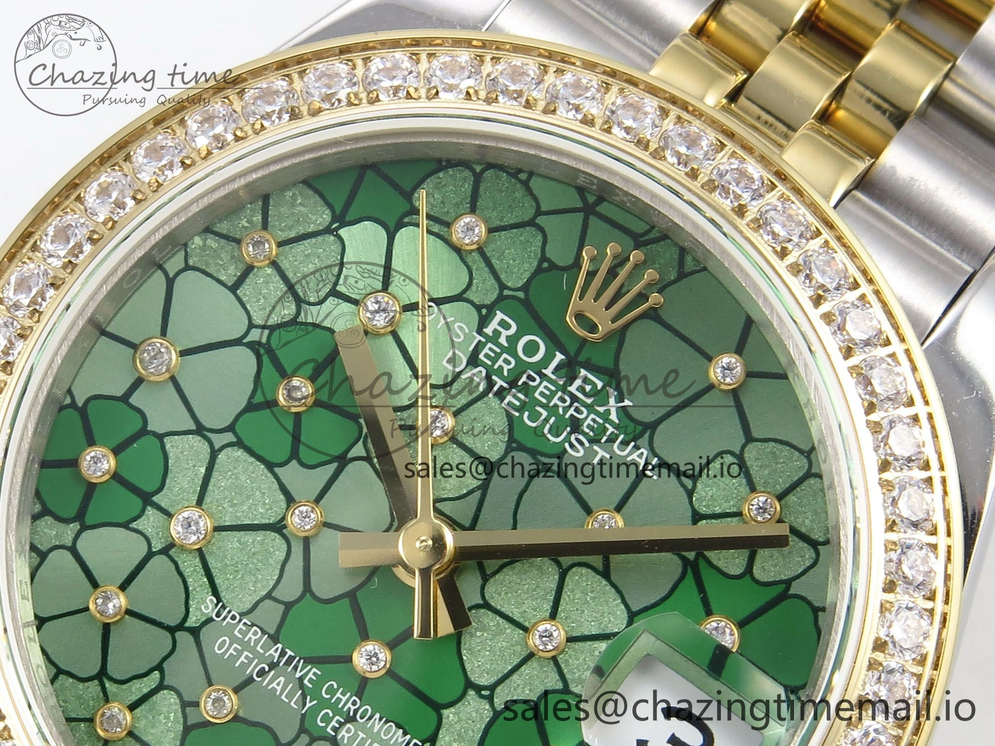 WeatherProof DateJust 31 278383RBR SS YG GMF 1:1 Best Edition 904L Steel Olive Green Diamonds Dial on Jubilee Bracelet A 1148