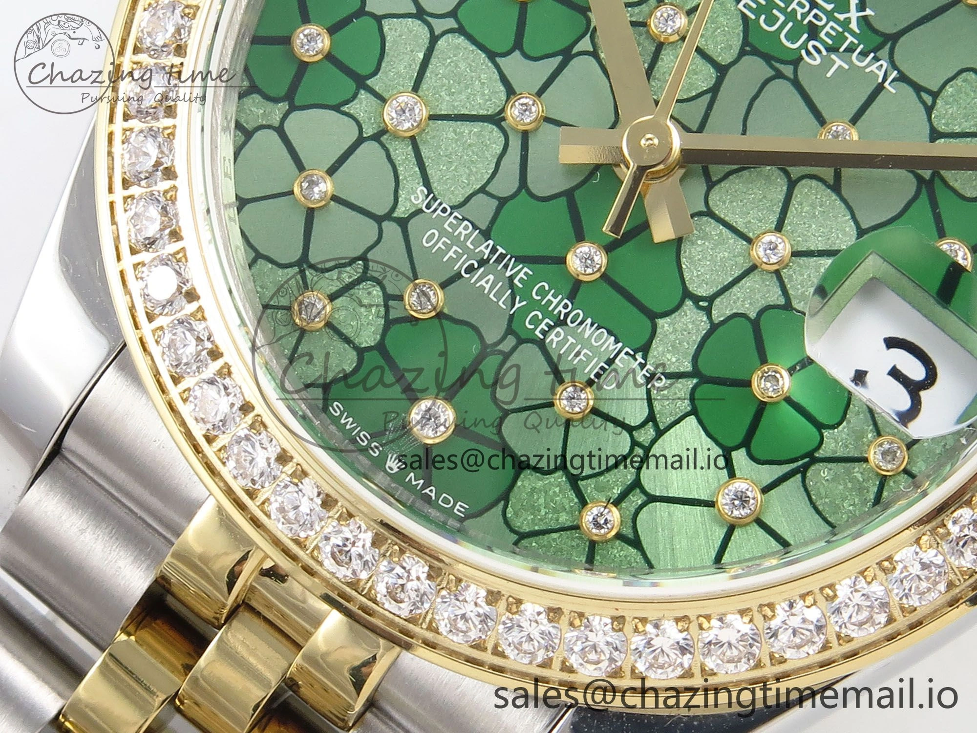 WeatherProof DateJust 31 278383RBR SS YG GMF 1:1 Best Edition 904L Steel Olive Green Diamonds Dial on Jubilee Bracelet A 1148