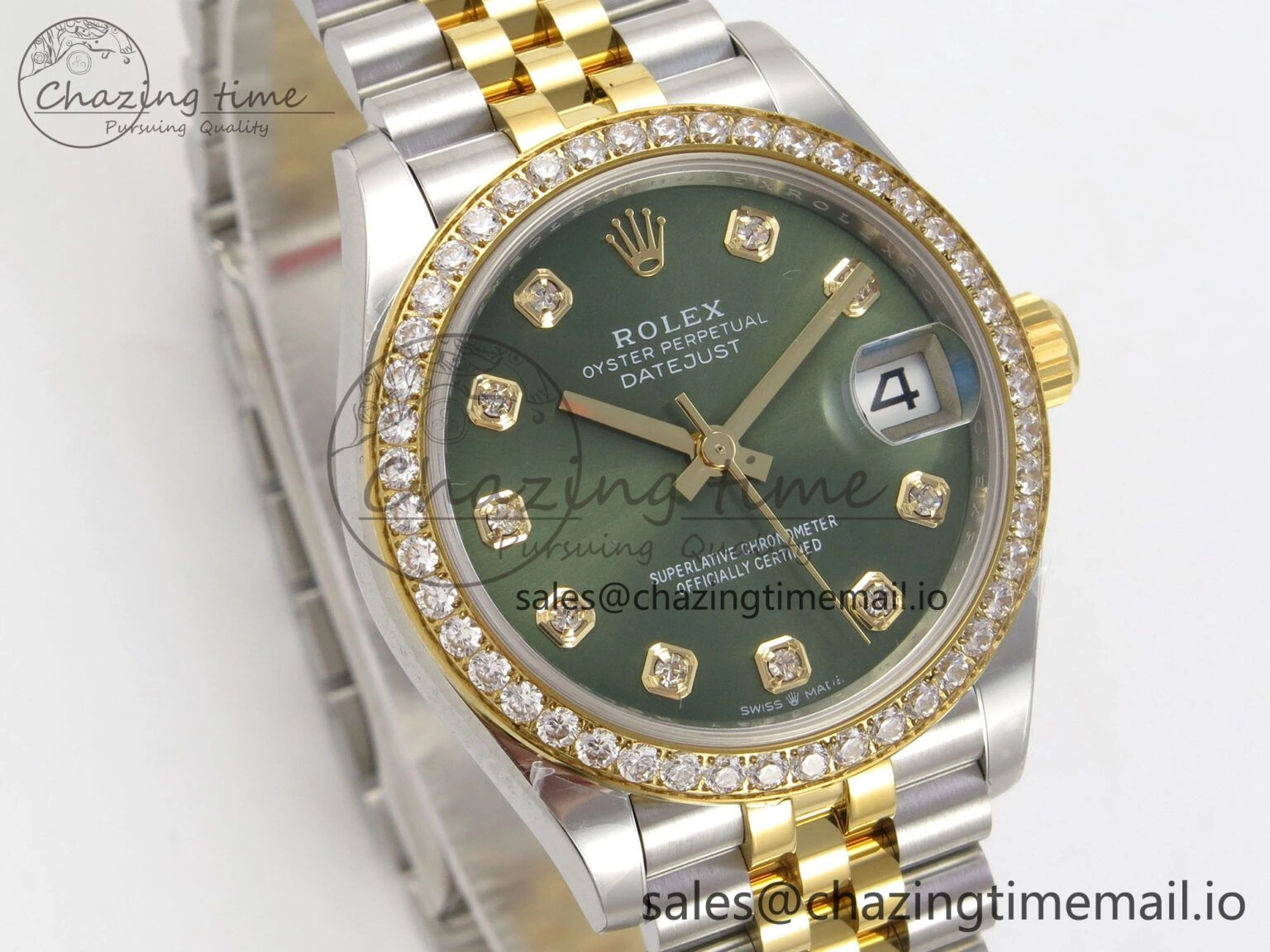 Timeless DateJust 31 278383RBR THBF 1:1 Best Edition 904L Steel Green Diamonds Dial Diamonds Bezel on SS YG Jubilee Bracelet HZ Cal. 17