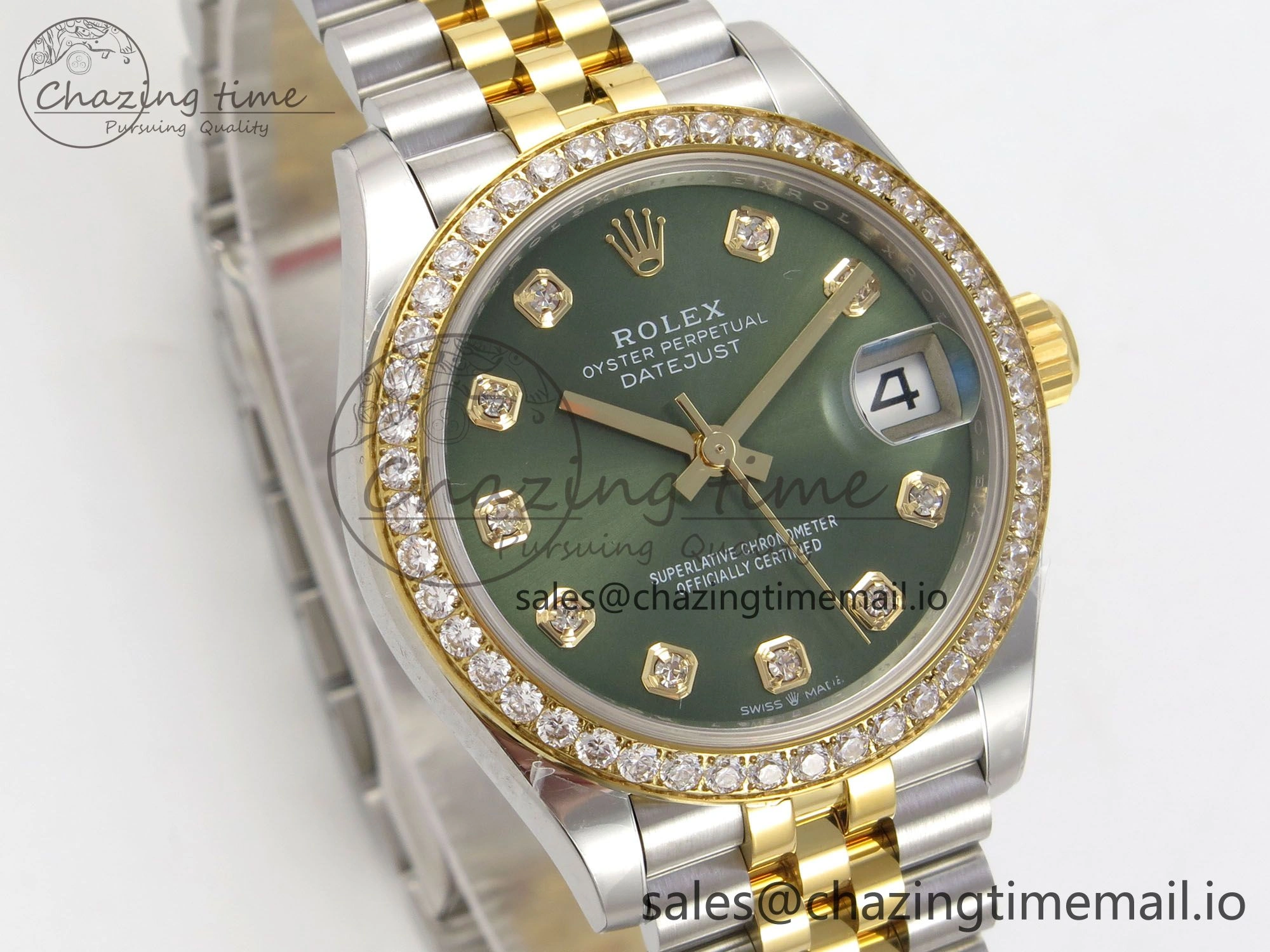 Timeless DateJust 31 278383RBR THBF 1:1 Best Edition 904L Steel Green Diamonds Dial Diamonds Bezel on SS YG Jubilee Bracelet HZ Cal. 17