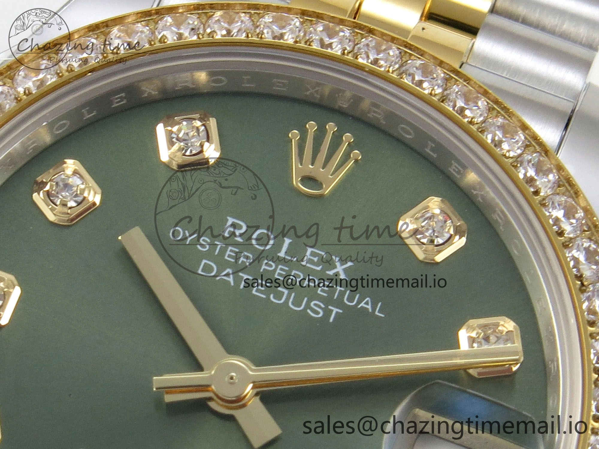 Timeless DateJust 31 278383RBR THBF 1:1 Best Edition 904L Steel Green Diamonds Dial Diamonds Bezel on SS YG Jubilee Bracelet HZ Cal. 17