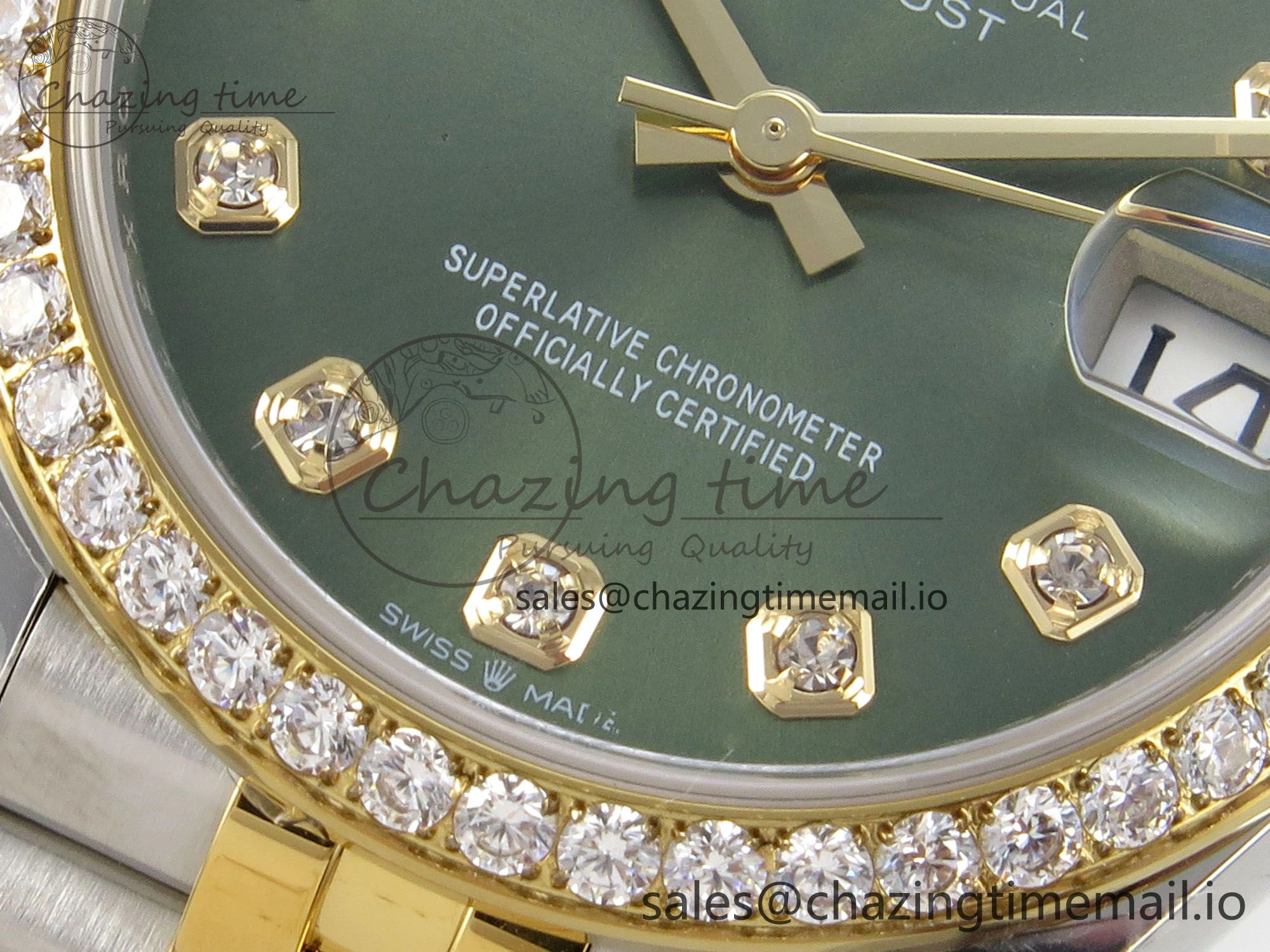 Timeless DateJust 31 278383RBR THBF 1:1 Best Edition 904L Steel Green Diamonds Dial Diamonds Bezel on SS YG Jubilee Bracelet HZ Cal. 17