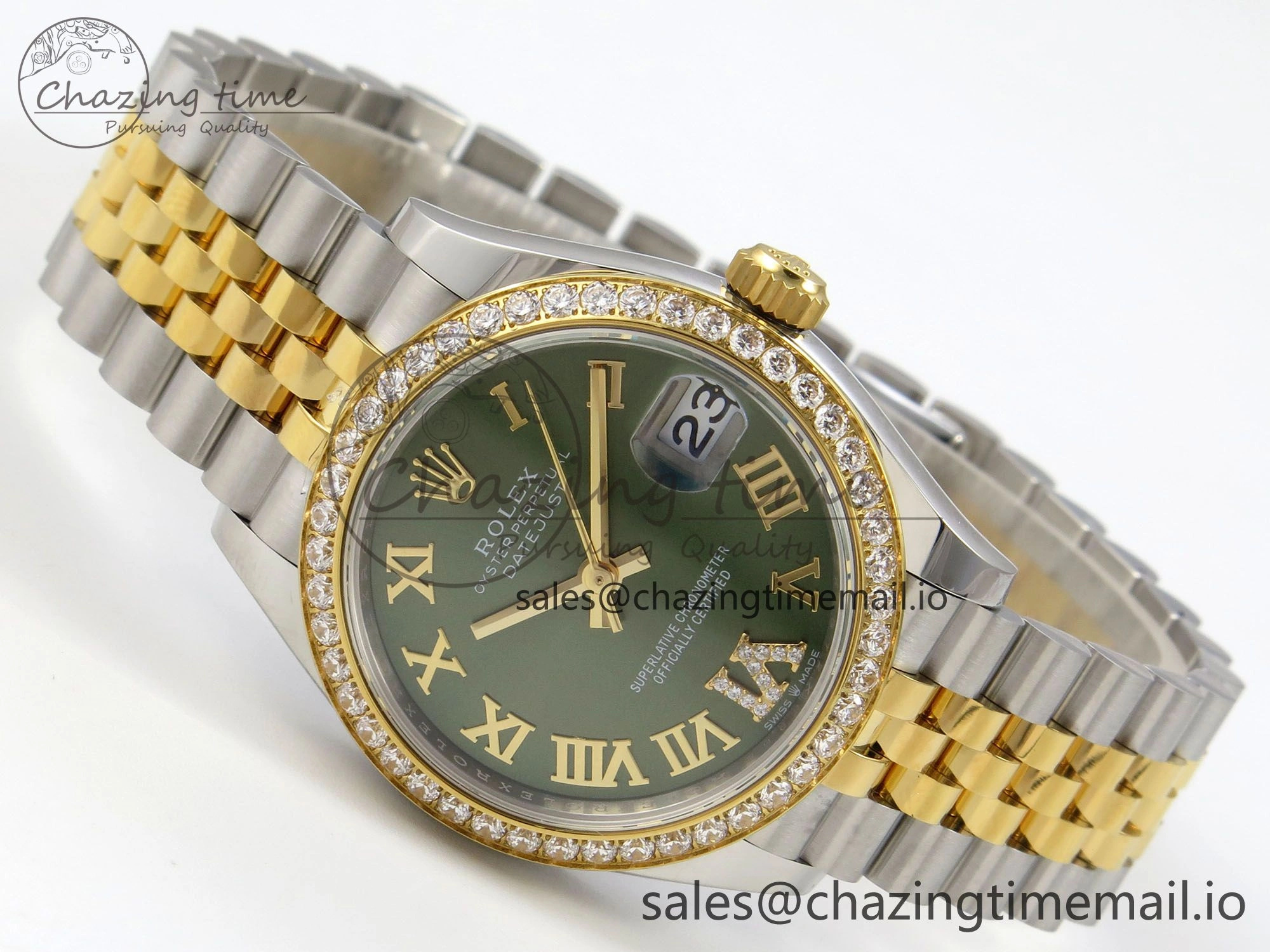 DateJust 31 278383RBR THBF 1:1 Best Edition 904L Steel Green Roman Diamonds Dial Diamonds Bezel on SS YG Jubilee Bracelet HZ Cal. Resilient 35