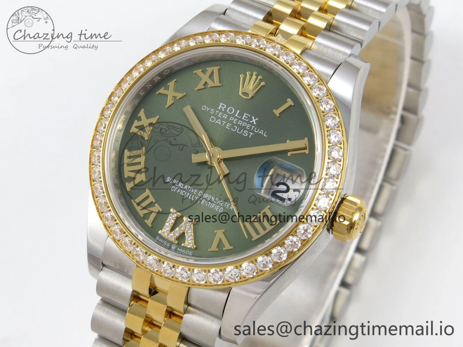 DateJust 31 278383RBR THBF 1:1 Best Edition 904L Steel Green Roman Diamonds Dial Diamonds Bezel on SS YG Jubilee Bracelet HZ Cal. Resilient 35