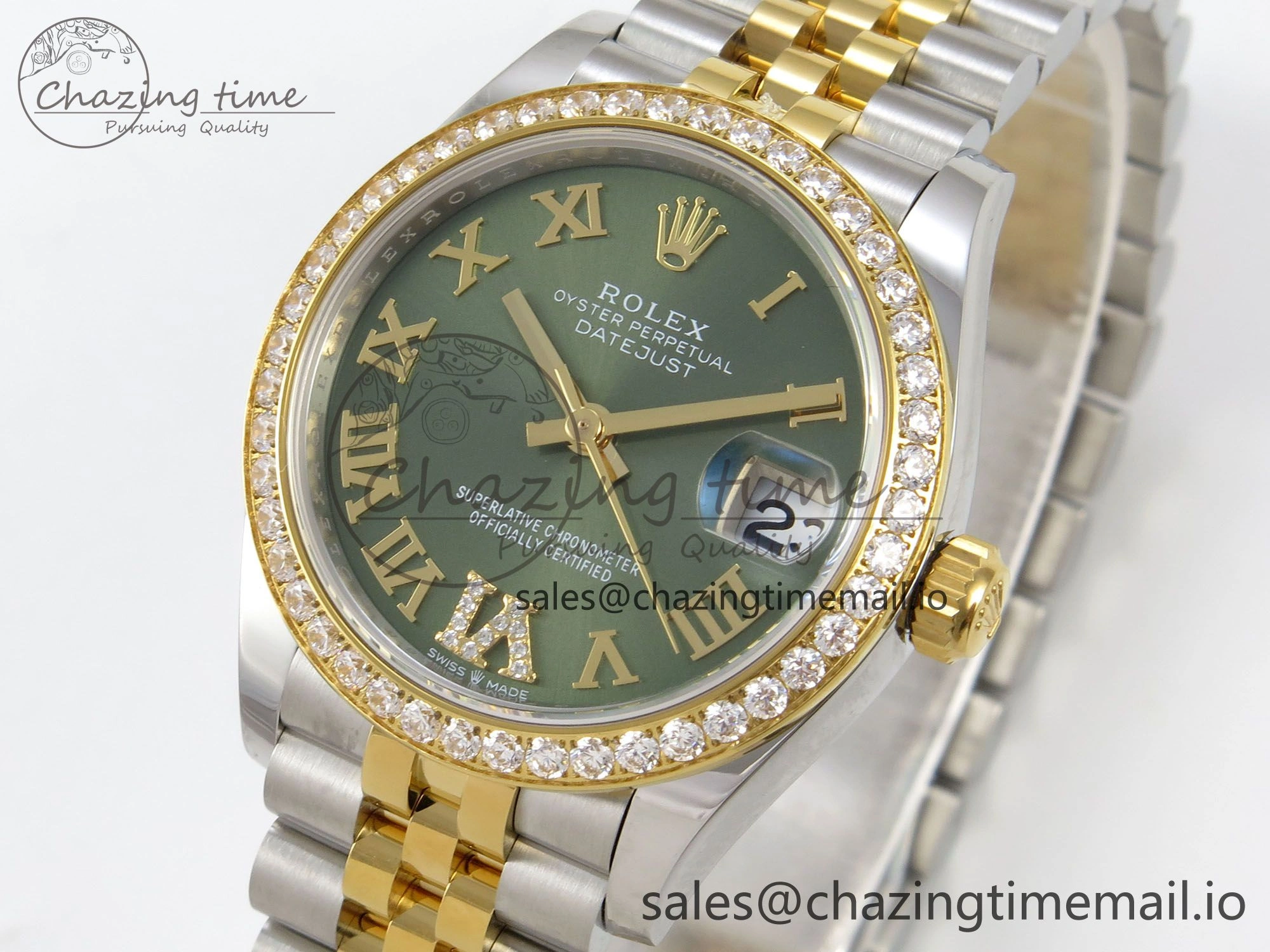 DateJust 31 278383RBR THBF 1:1 Best Edition 904L Steel Green Roman Diamonds Dial Diamonds Bezel on SS YG Jubilee Bracelet HZ Cal. Resilient 35