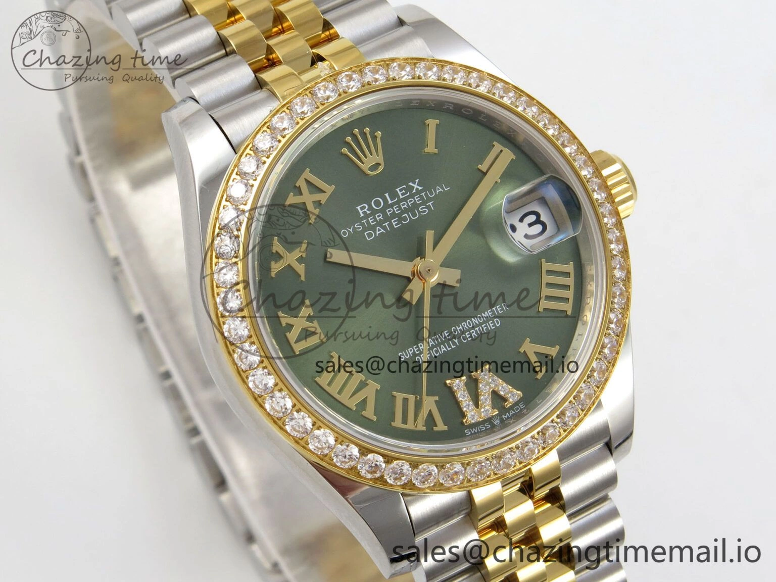DateJust 31 278383RBR THBF 1:1 Best Edition 904L Steel Green Roman Diamonds Dial Diamonds Bezel on SS YG Jubilee Bracelet HZ Cal. Resilient 35
