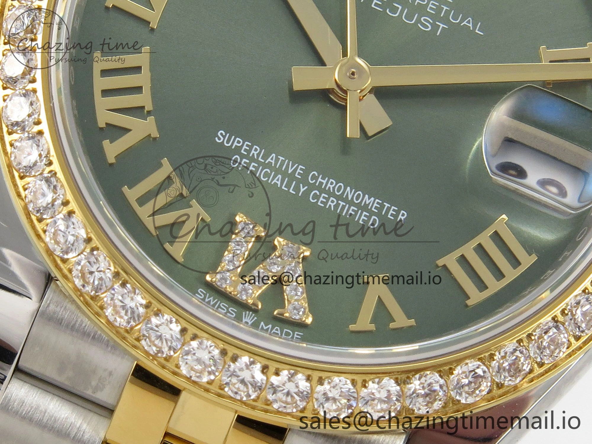 DateJust 31 278383RBR THBF 1:1 Best Edition 904L Steel Green Roman Diamonds Dial Diamonds Bezel on SS YG Jubilee Bracelet HZ Cal. Resilient 35