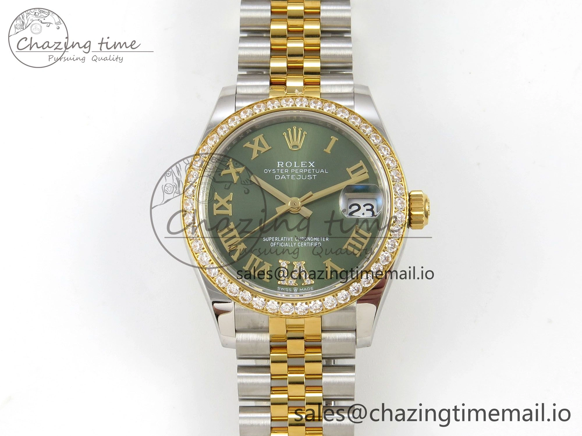 DateJust 31 278383RBR THBF 1:1 Best Edition 904L Steel Green Roman Diamonds Dial Diamonds Bezel on SS YG Jubilee Bracelet HZ Cal. Resilient 35