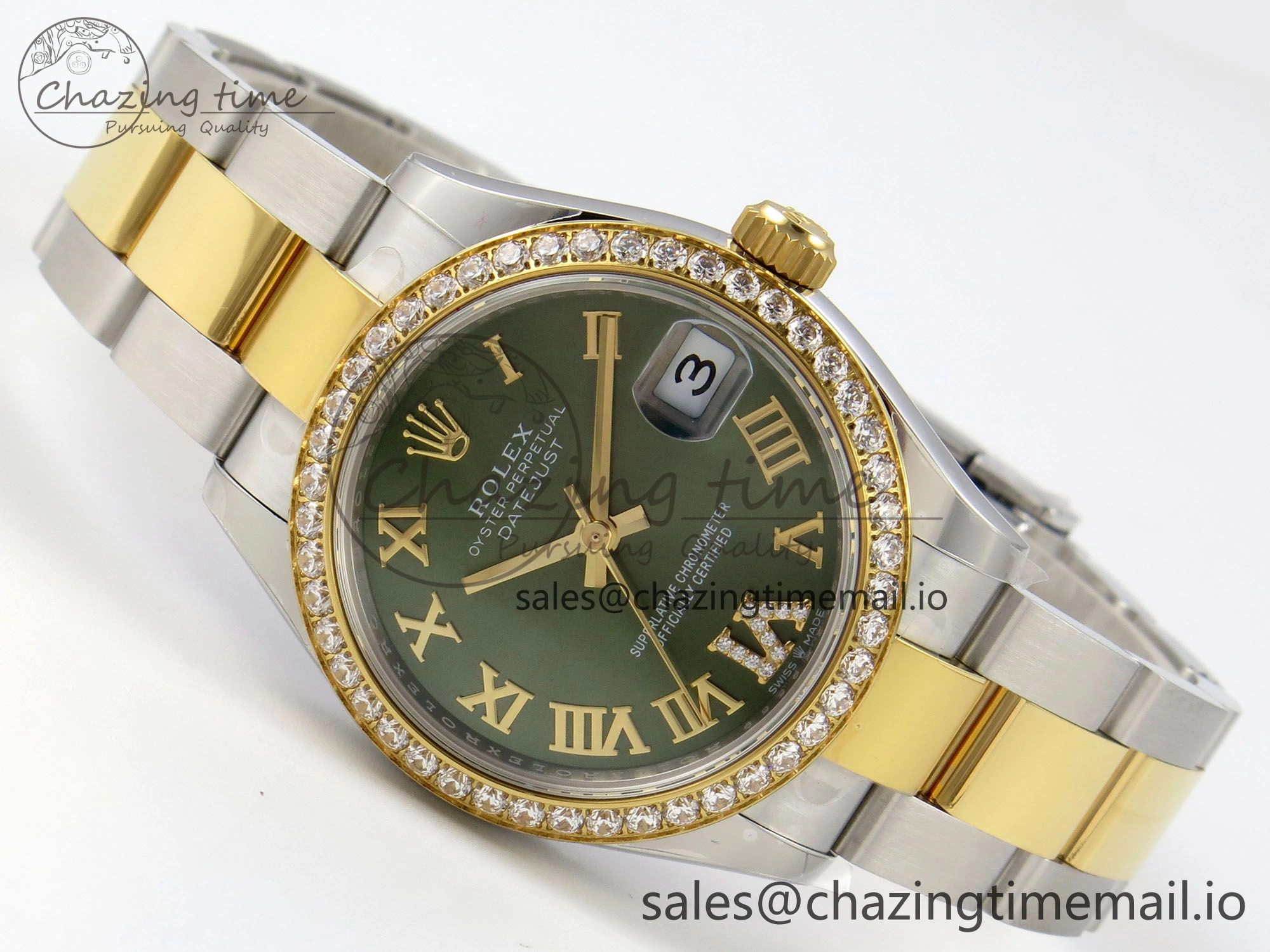 DateJust 31 278383RBR THBF 1:1 Best Edition 904L Steel Green Roman Diamonds Dial Diamonds Bezel on SS YG Oyster Bracelet HZ Cal. Snug 4