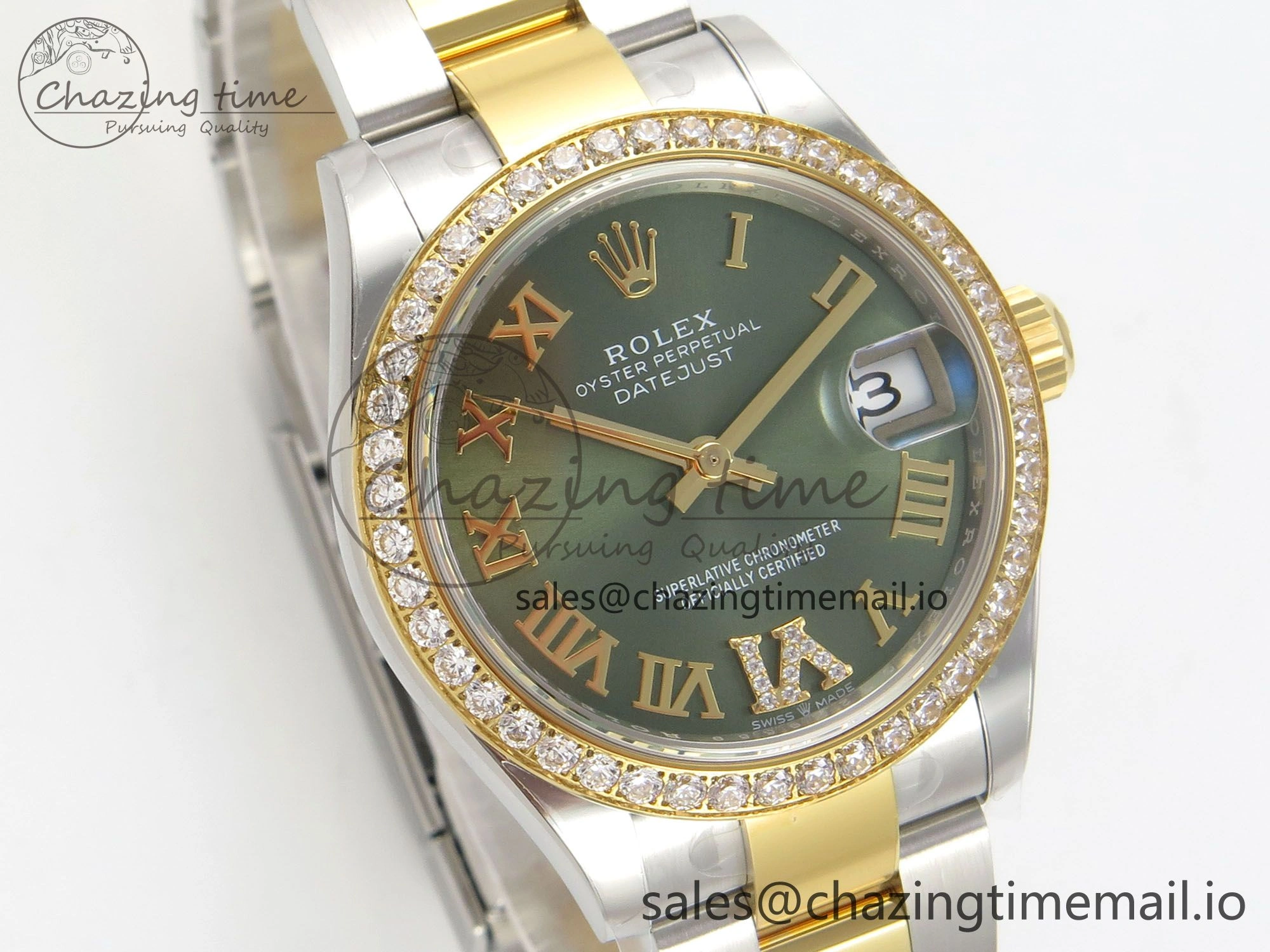 DateJust 31 278383RBR THBF 1:1 Best Edition 904L Steel Green Roman Diamonds Dial Diamonds Bezel on SS YG Oyster Bracelet HZ Cal. Snug 4