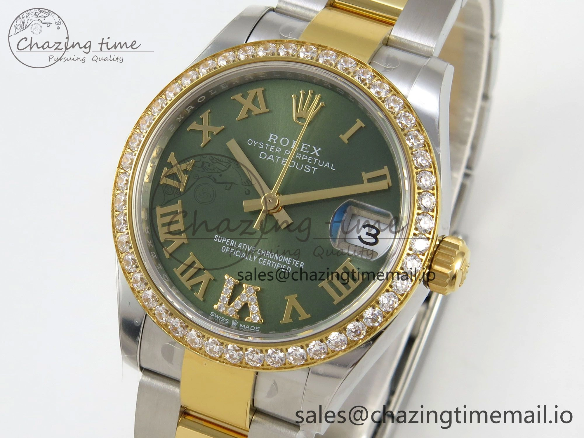DateJust 31 278383RBR THBF 1:1 Best Edition 904L Steel Green Roman Diamonds Dial Diamonds Bezel on SS YG Oyster Bracelet HZ Cal. Snug 4