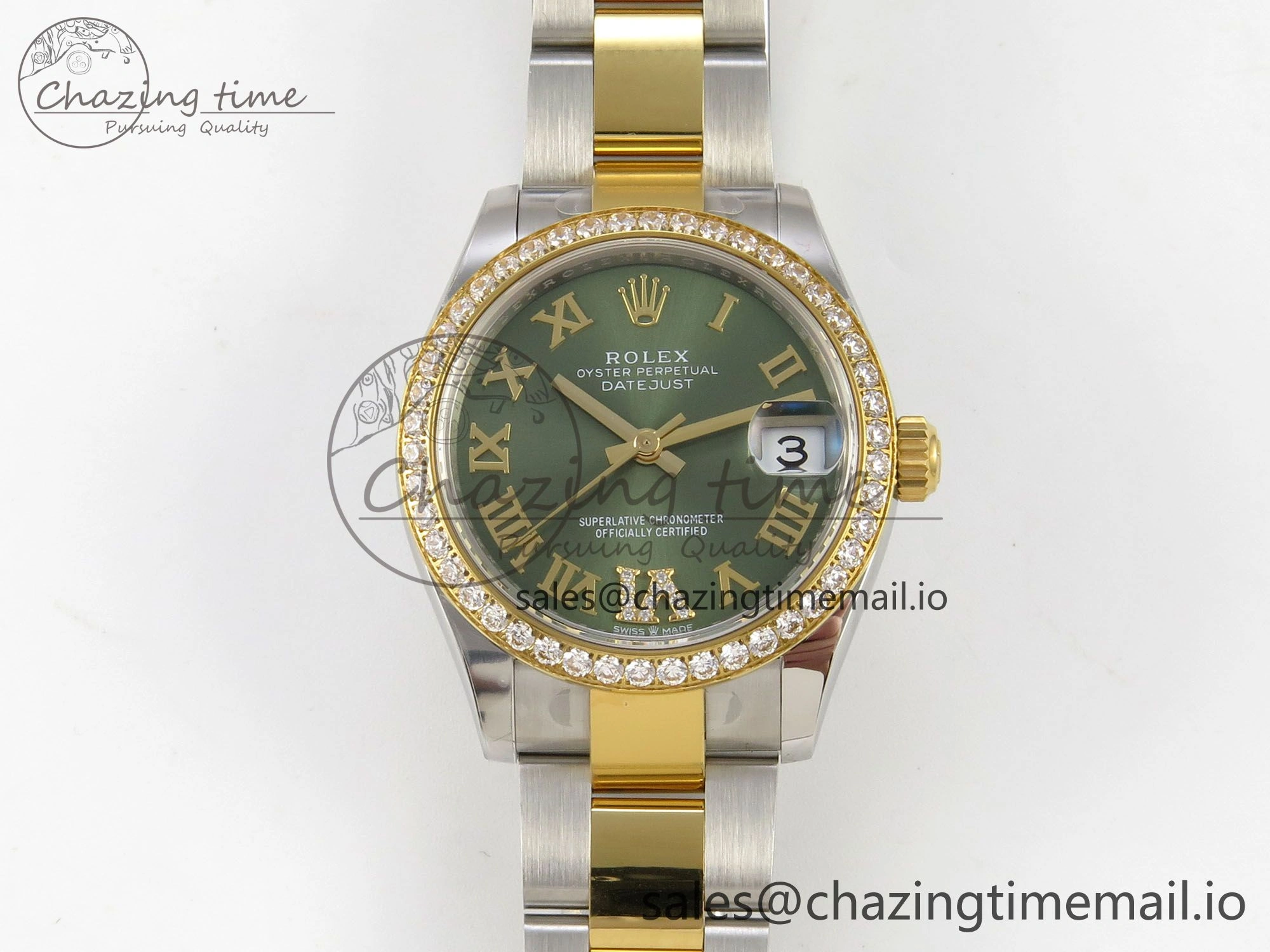 DateJust 31 278383RBR THBF 1:1 Best Edition 904L Steel Green Roman Diamonds Dial Diamonds Bezel on SS YG Oyster Bracelet HZ Cal. Snug 4