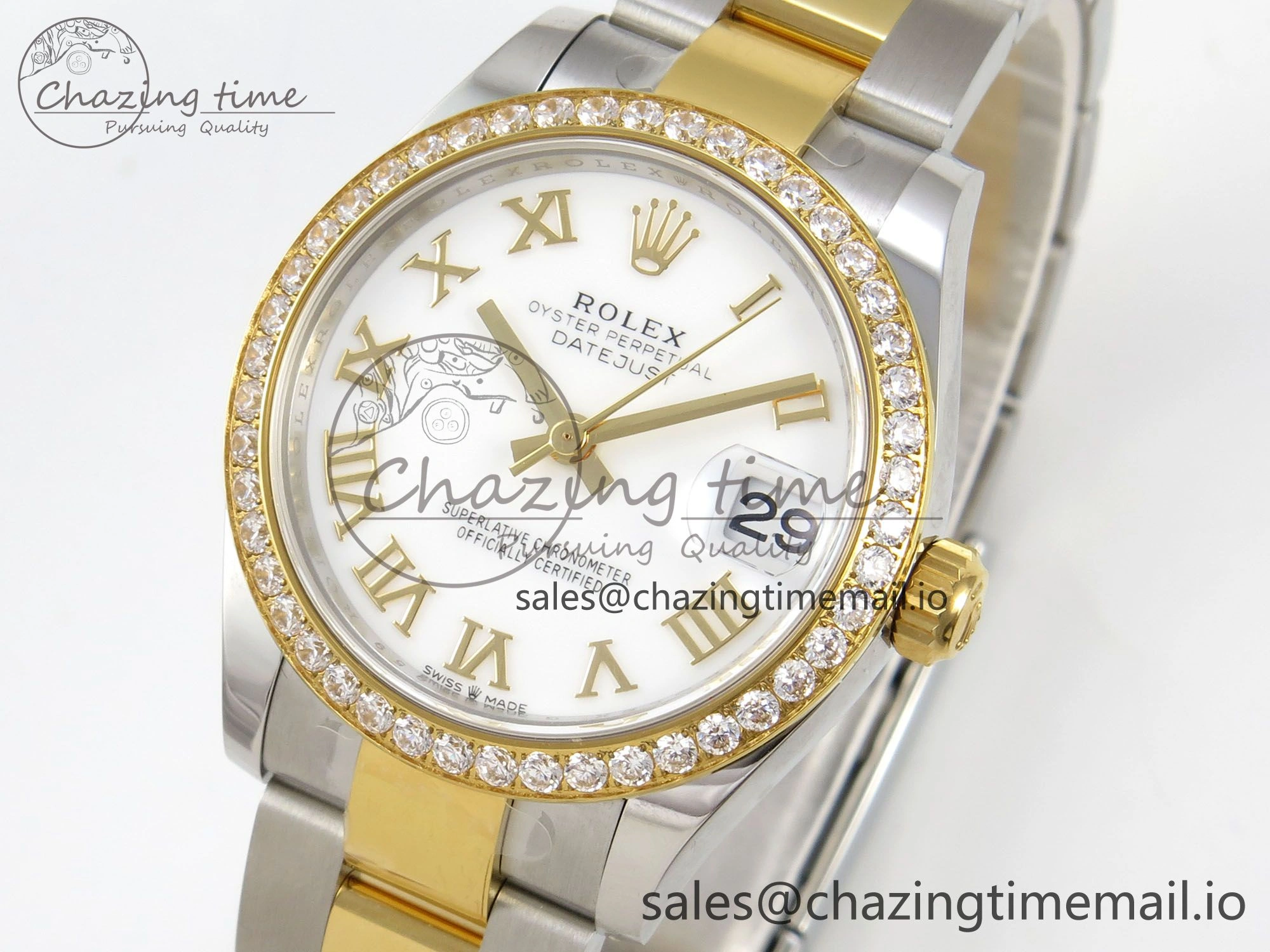 DateJust 31 278383RBR THBF 1:1 Best Edition 904L Steel White Roman Dial Diamonds Bezel on SS YG Oyster Bracelet HZ Cal. Fashionable 44