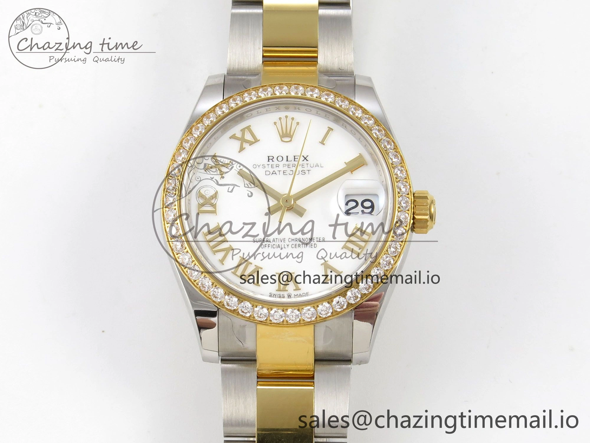 DateJust 31 278383RBR THBF 1:1 Best Edition 904L Steel White Roman Dial Diamonds Bezel on SS YG Oyster Bracelet HZ Cal. Fashionable 44