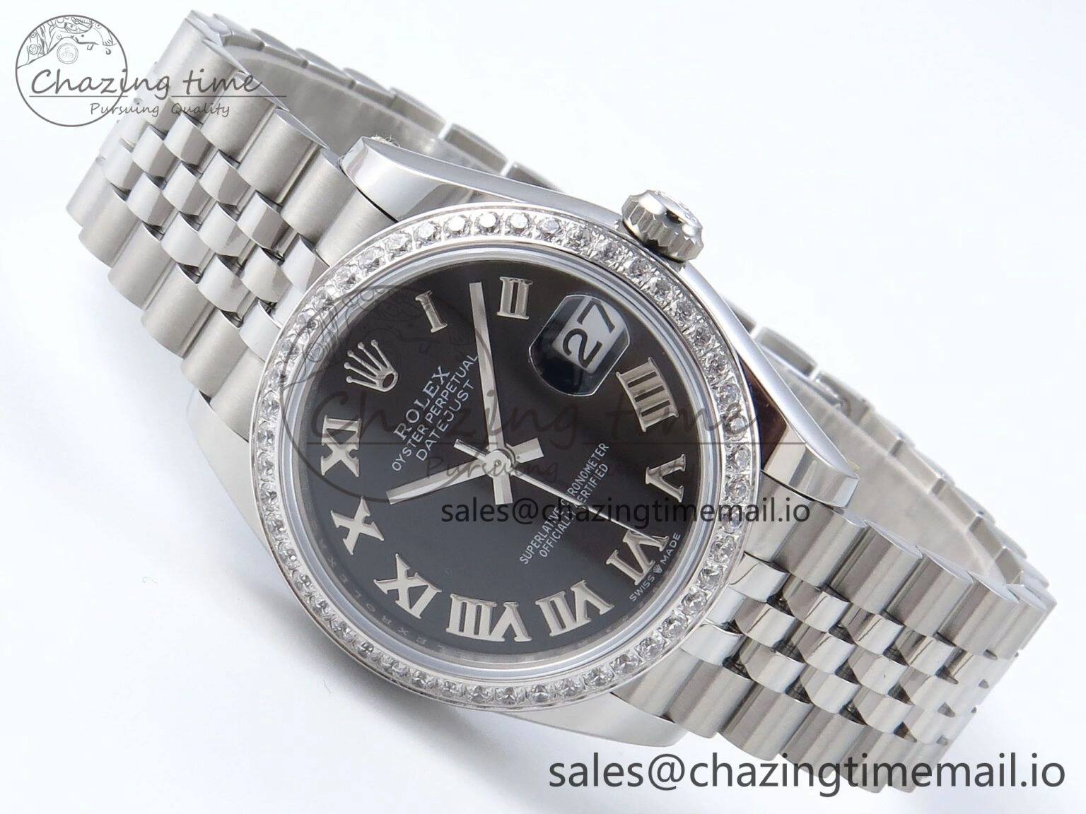 DateJust 31 278384RBR ARF 1:1 Best Edition 904L Steel Black Roman Dial Diamonds Bezel on SS Jubilee Bracelet ETA Soft 449