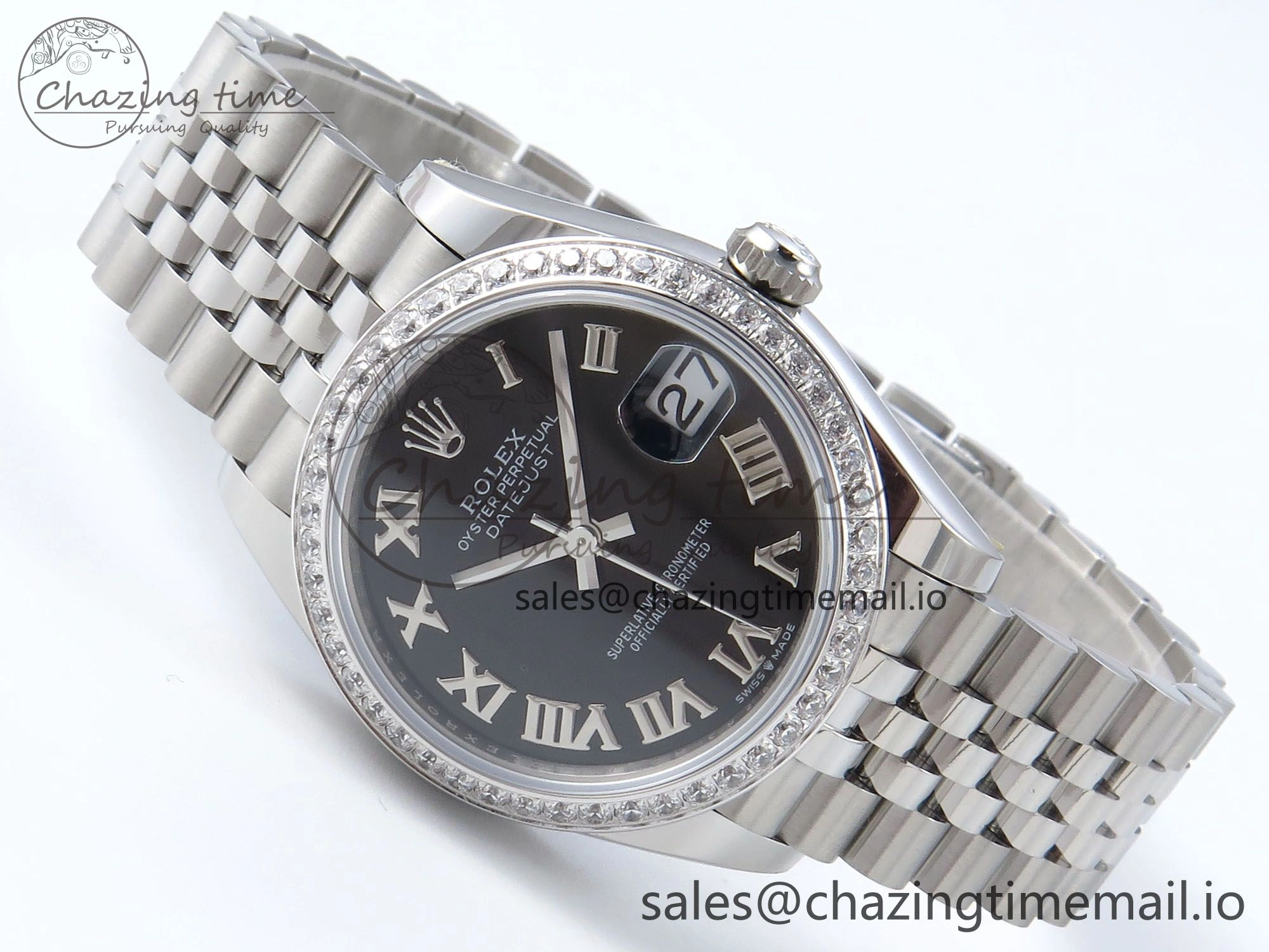 DateJust 31 278384RBR ARF 1:1 Best Edition 904L Steel Black Roman Dial Diamonds Bezel on SS Jubilee Bracelet ETA Soft 449