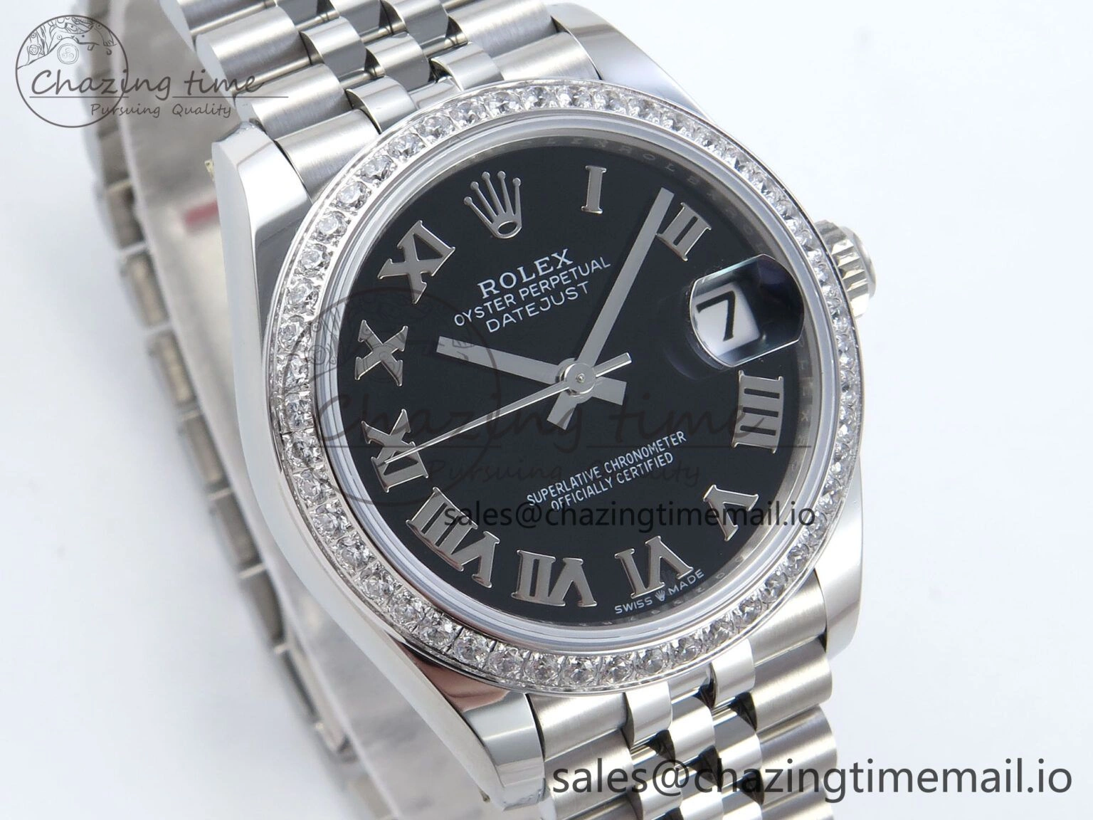 DateJust 31 278384RBR ARF 1:1 Best Edition 904L Steel Black Roman Dial Diamonds Bezel on SS Jubilee Bracelet ETA Soft 449