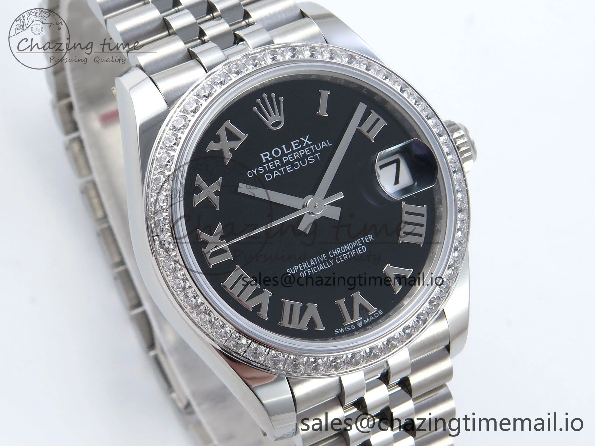 DateJust 31 278384RBR ARF 1:1 Best Edition 904L Steel Black Roman Dial Diamonds Bezel on SS Jubilee Bracelet ETA Soft 449