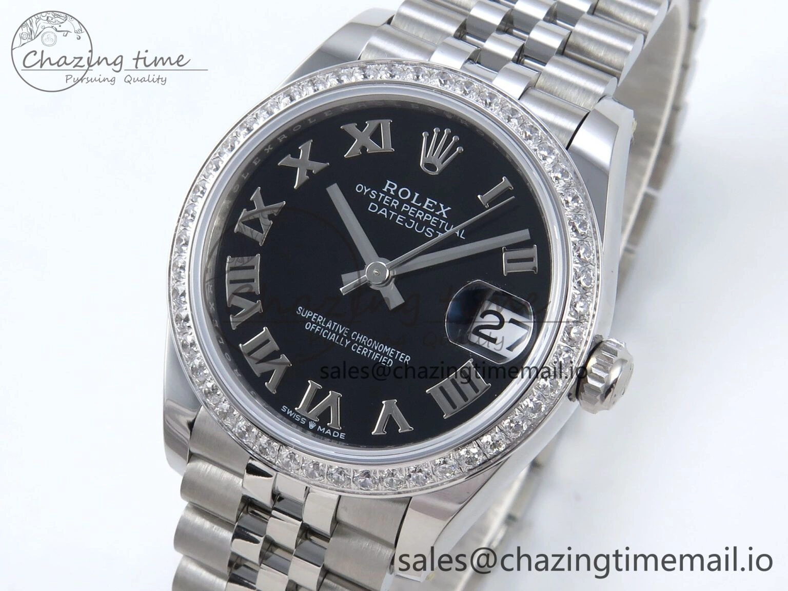 DateJust 31 278384RBR ARF 1:1 Best Edition 904L Steel Black Roman Dial Diamonds Bezel on SS Jubilee Bracelet ETA Soft 449