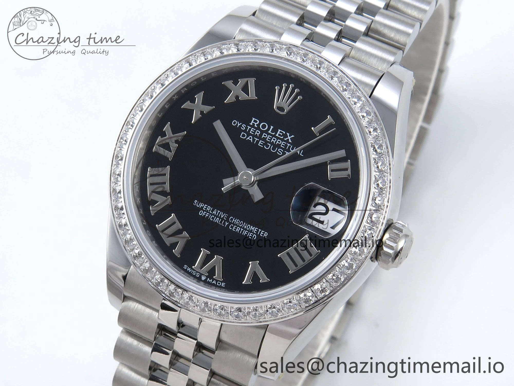 DateJust 31 278384RBR ARF 1:1 Best Edition 904L Steel Black Roman Dial Diamonds Bezel on SS Jubilee Bracelet ETA Soft 449