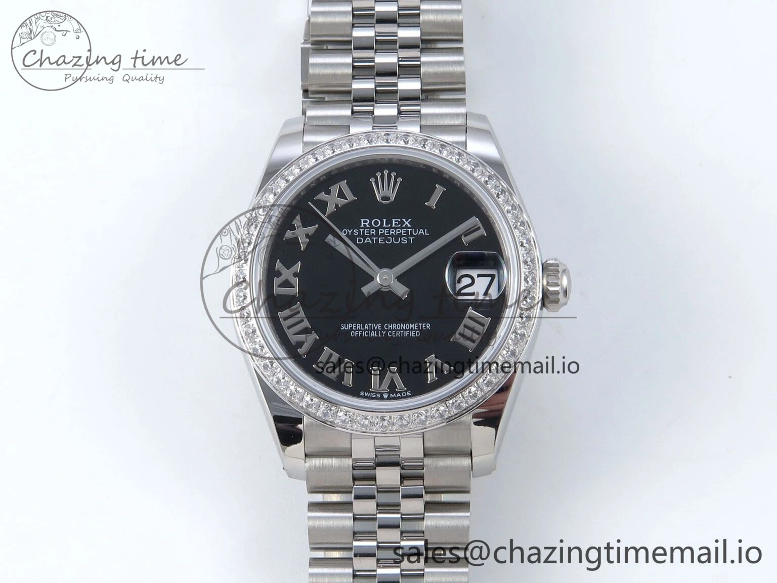DateJust 31 278384RBR ARF 1:1 Best Edition 904L Steel Black Roman Dial Diamonds Bezel on SS Jubilee Bracelet ETA Soft 449