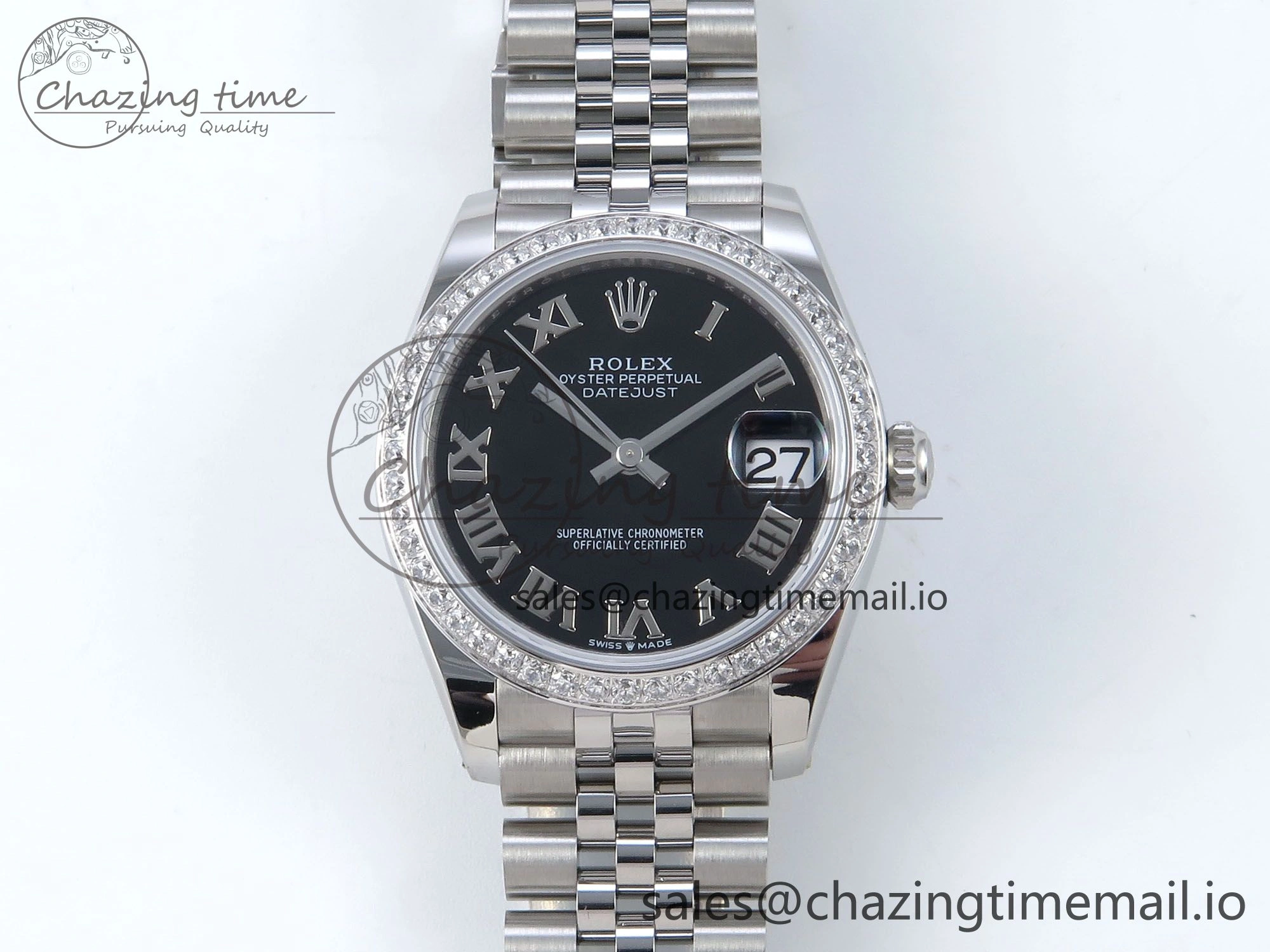 DateJust 31 278384RBR ARF 1:1 Best Edition 904L Steel Black Roman Dial Diamonds Bezel on SS Jubilee Bracelet ETA Soft 449