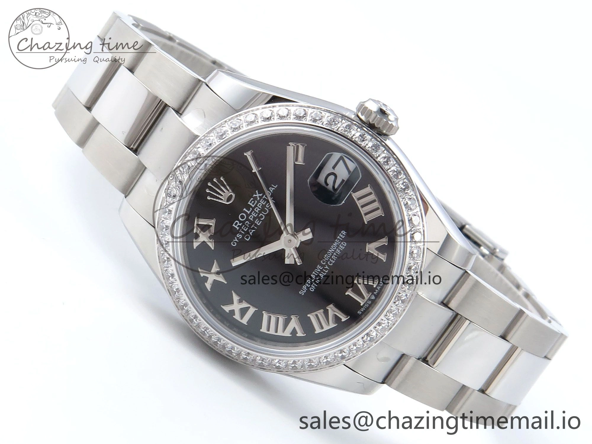 Timeless DateJust 31 278384RBR ARF 1:1 Best Edition 904L Steel Black Roman Dial Diamonds Bezel on SS Oyster Bracelet ETA 433