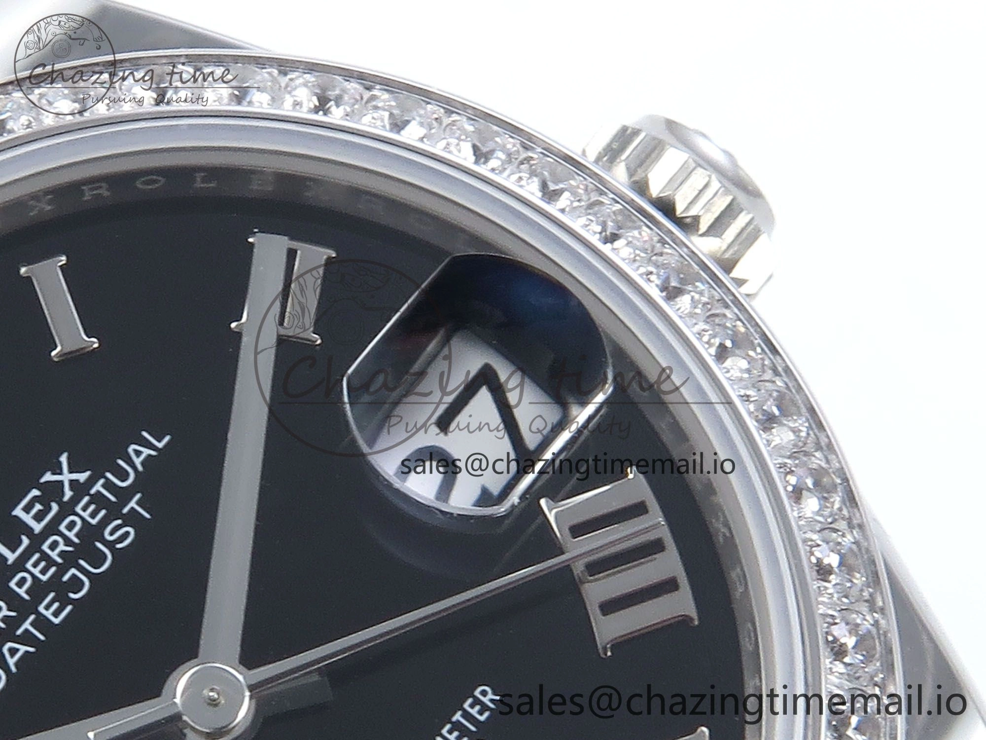 Timeless DateJust 31 278384RBR ARF 1:1 Best Edition 904L Steel Black Roman Dial Diamonds Bezel on SS Oyster Bracelet ETA 433